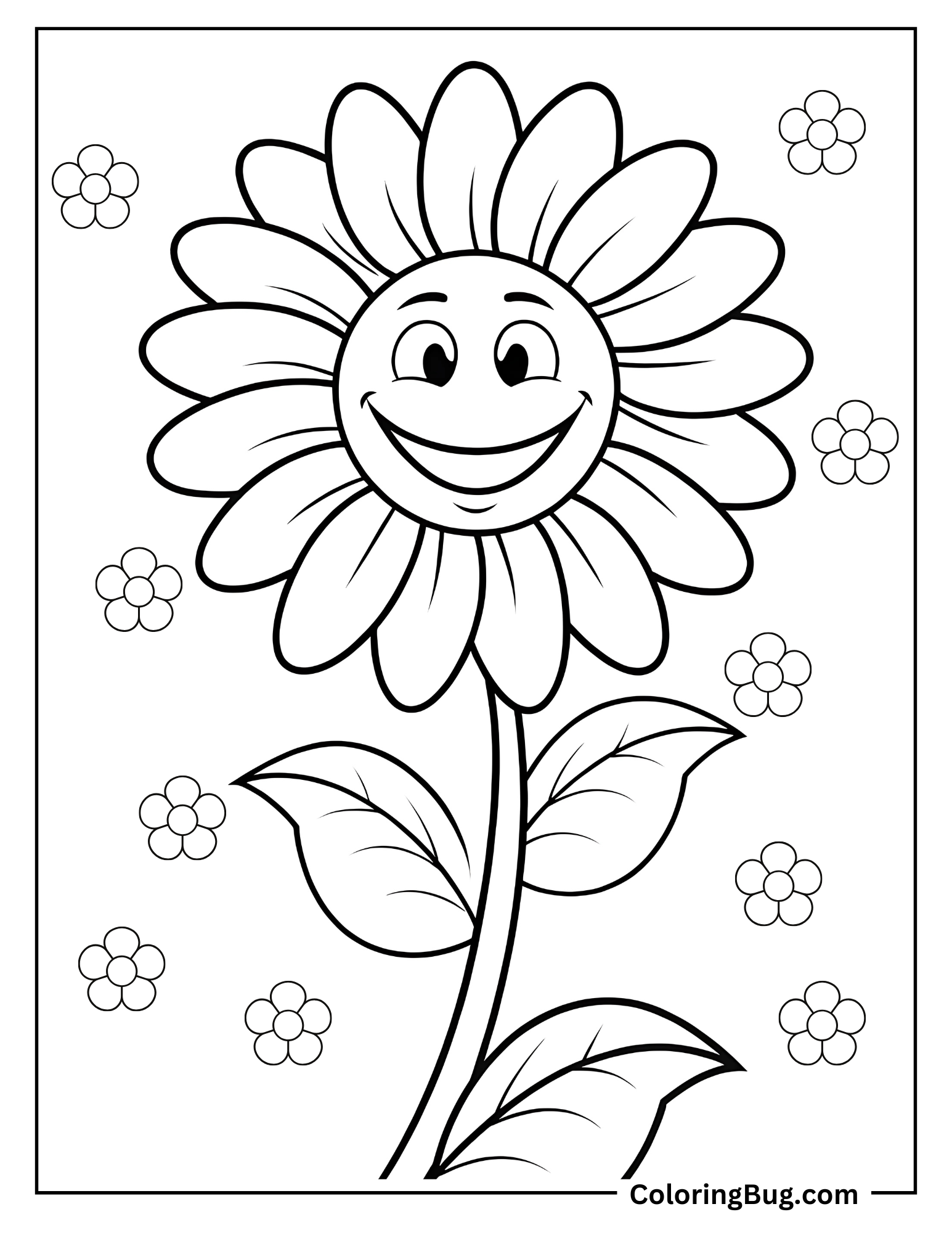 Cute Smiling Sun Flower coloring Sheet