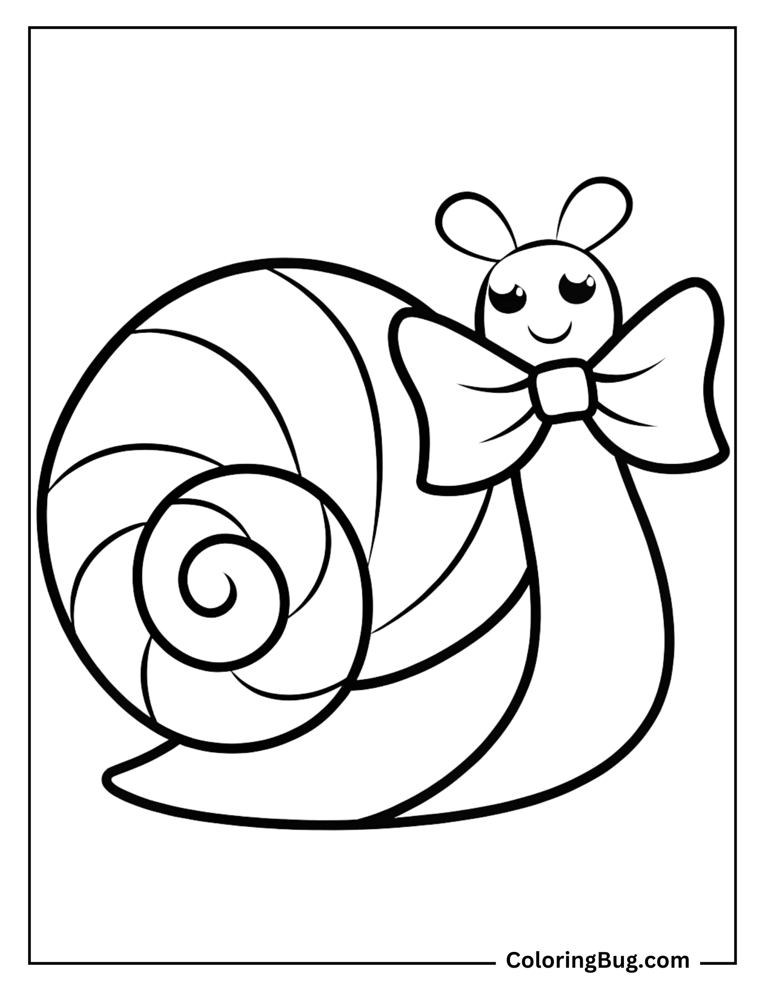 Cute Snail Wearing Bow coloring Sheet