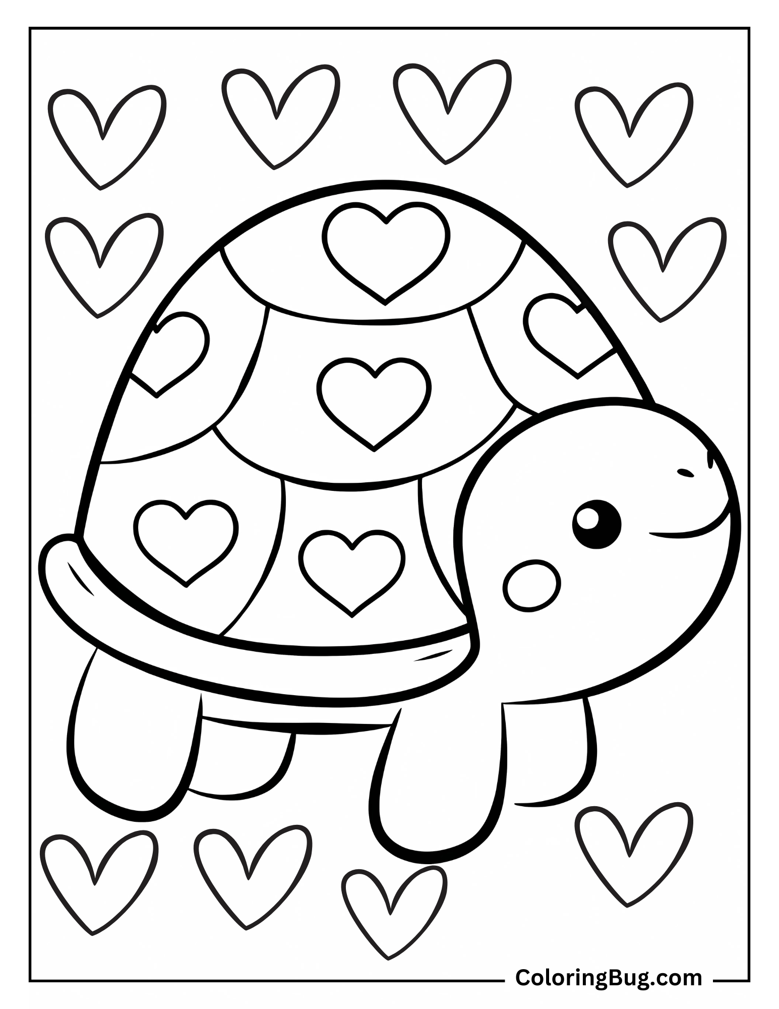 Cute Turtle With Hearts coloring Sheet