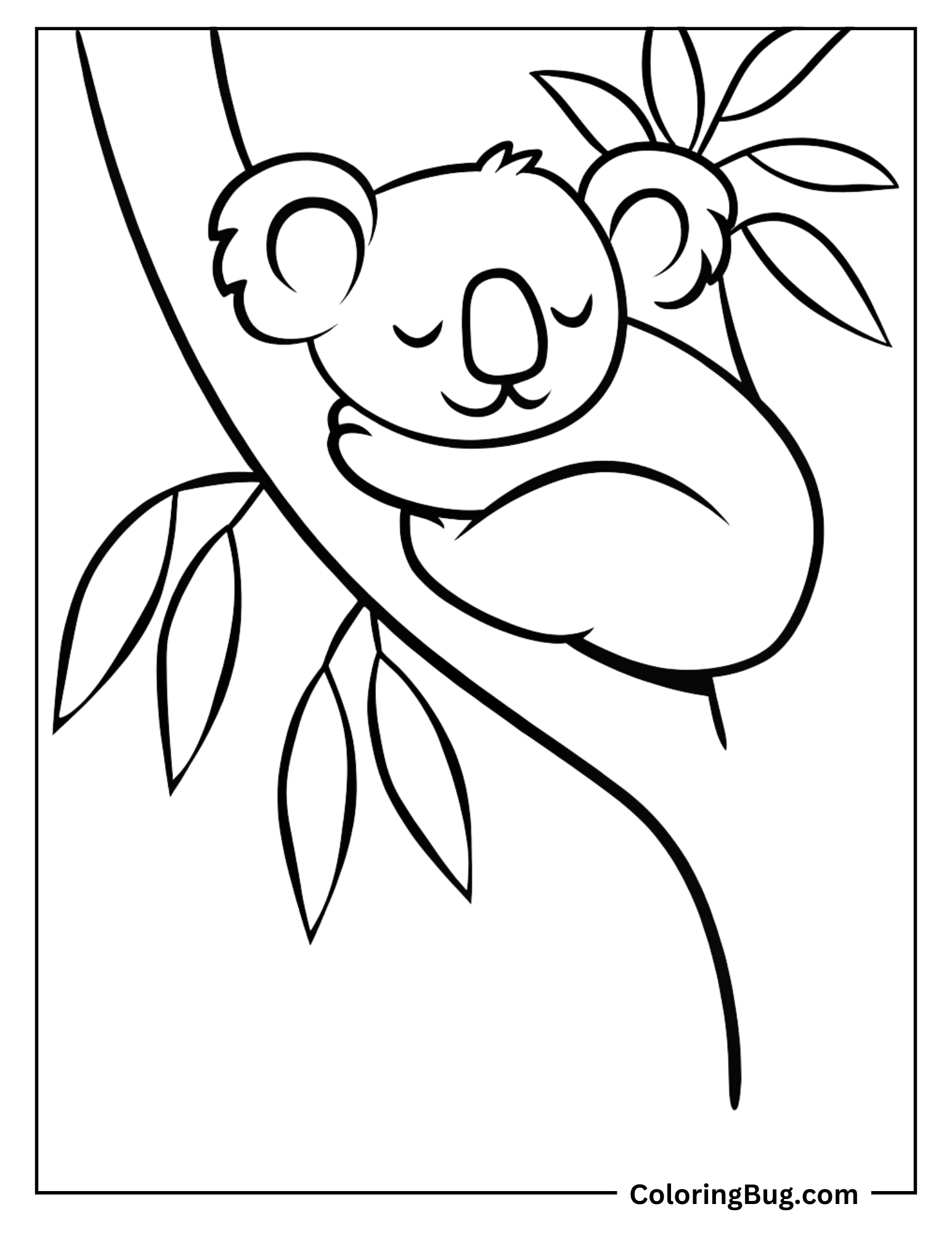 Cute koala Sleeping coloring Sheet