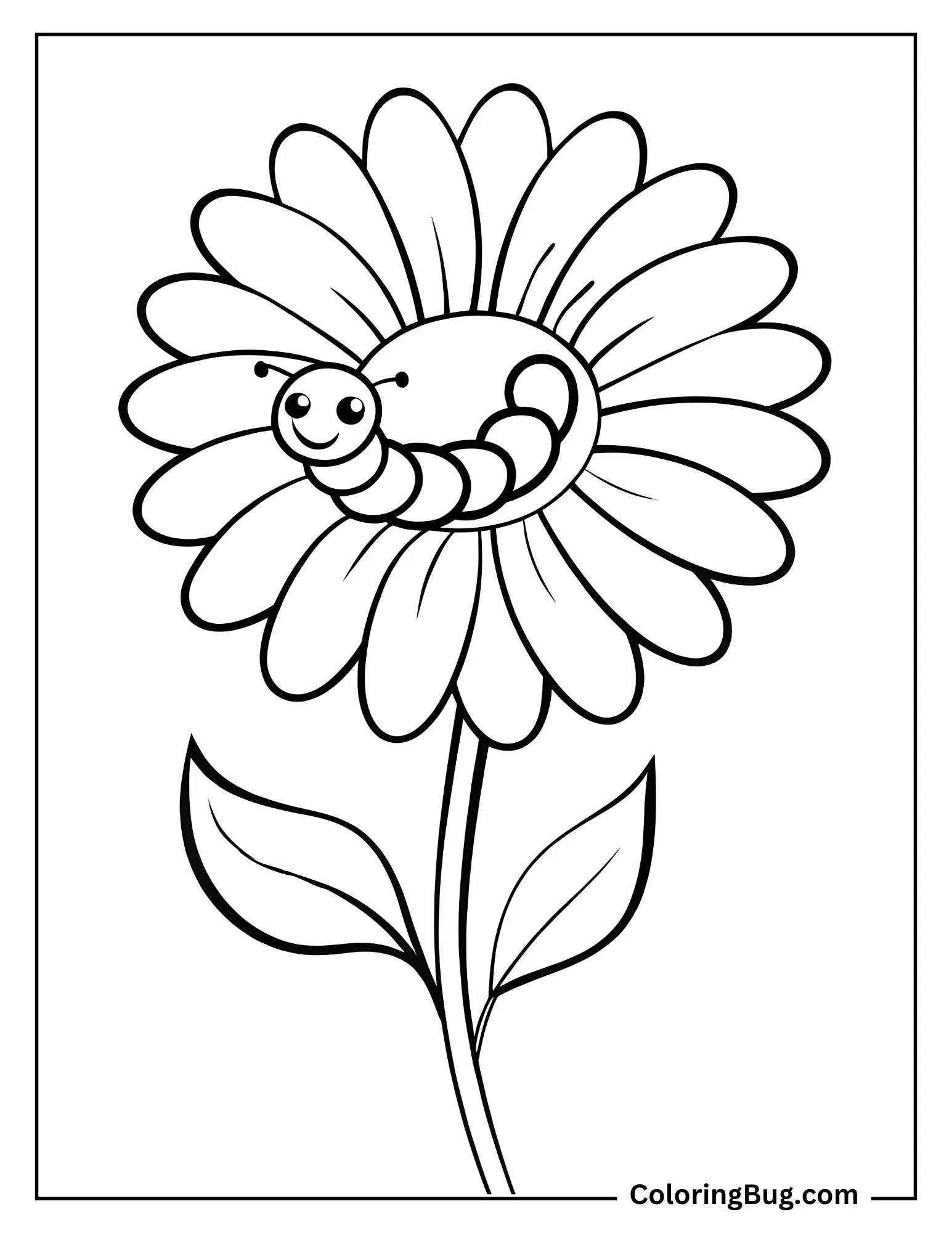 Daisy With Caterpillar On Stem Coloring Sheet