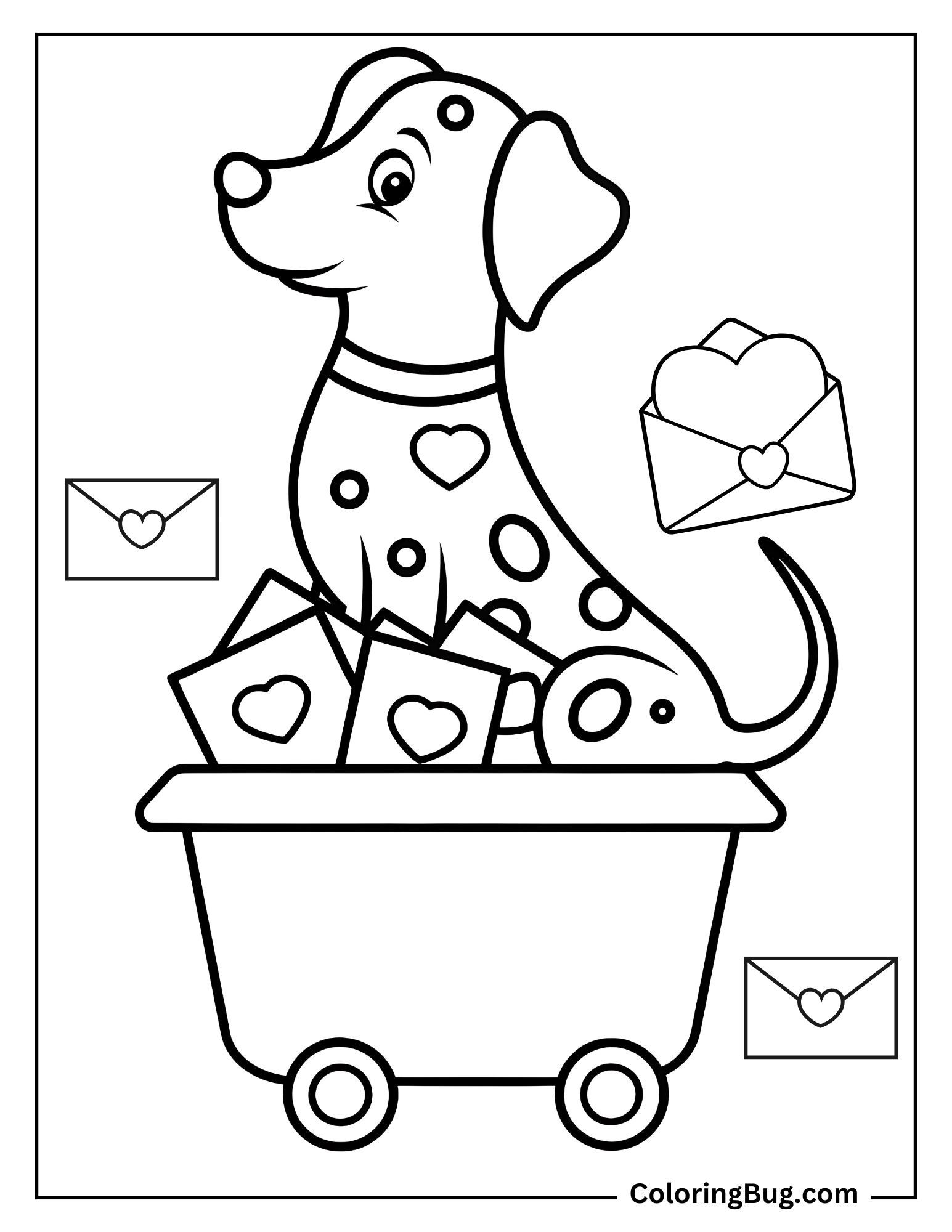Dalmatians Delivering Love Letters Coloring sheet