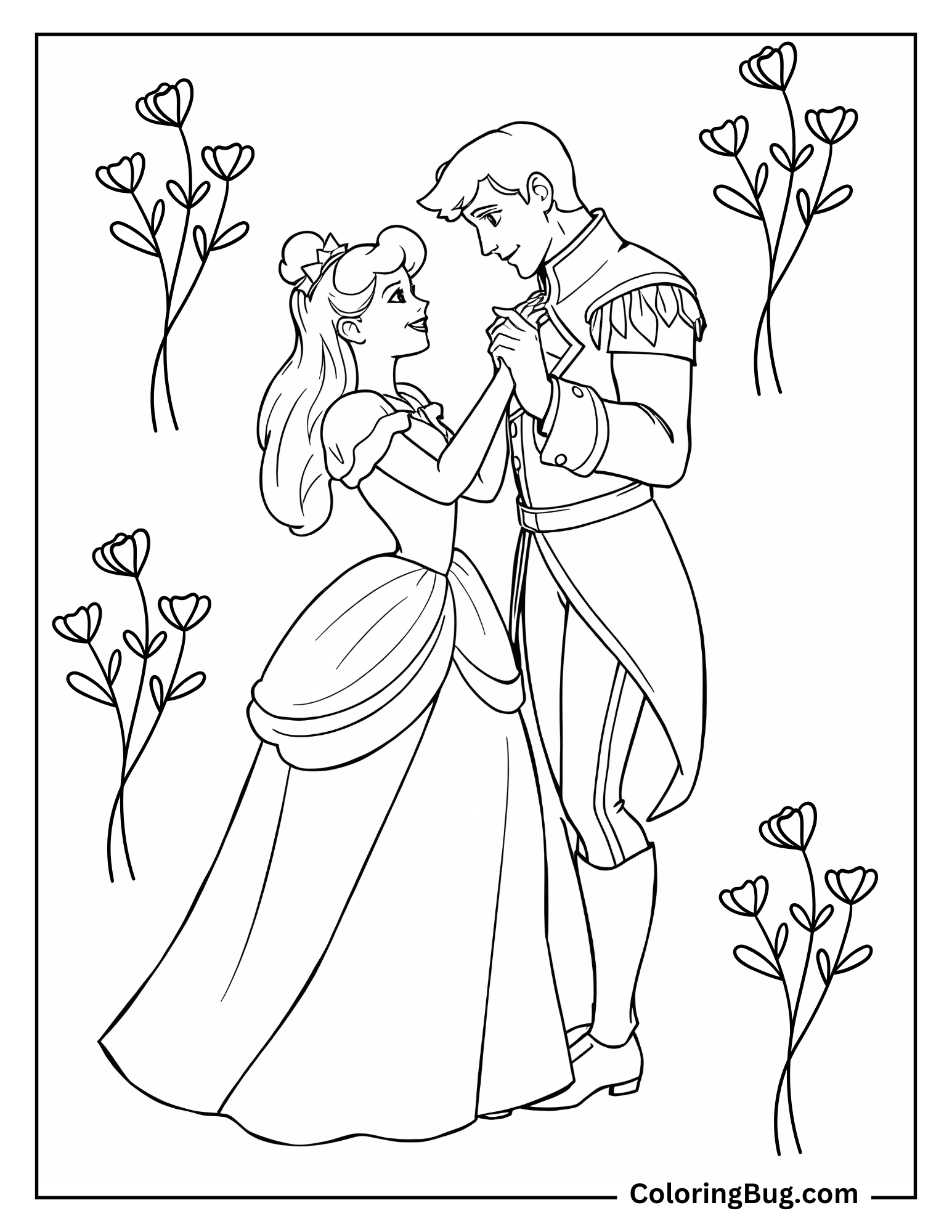 Disney Prince And Princess Dancing Coloring Sheet
