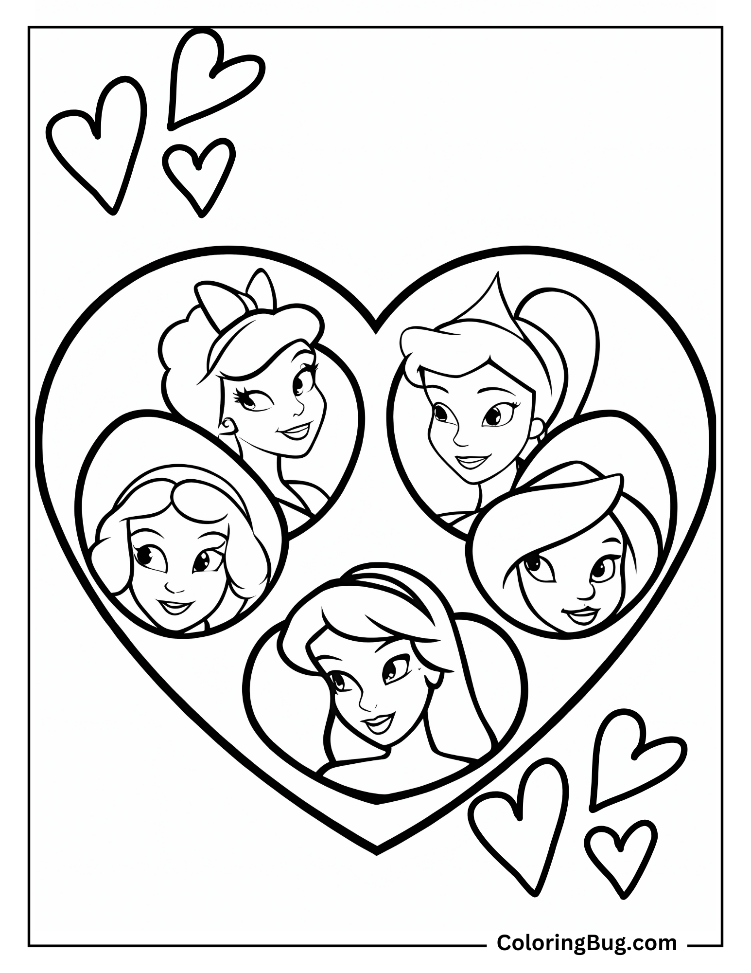 Disney Princess in Heart Coloring sheet