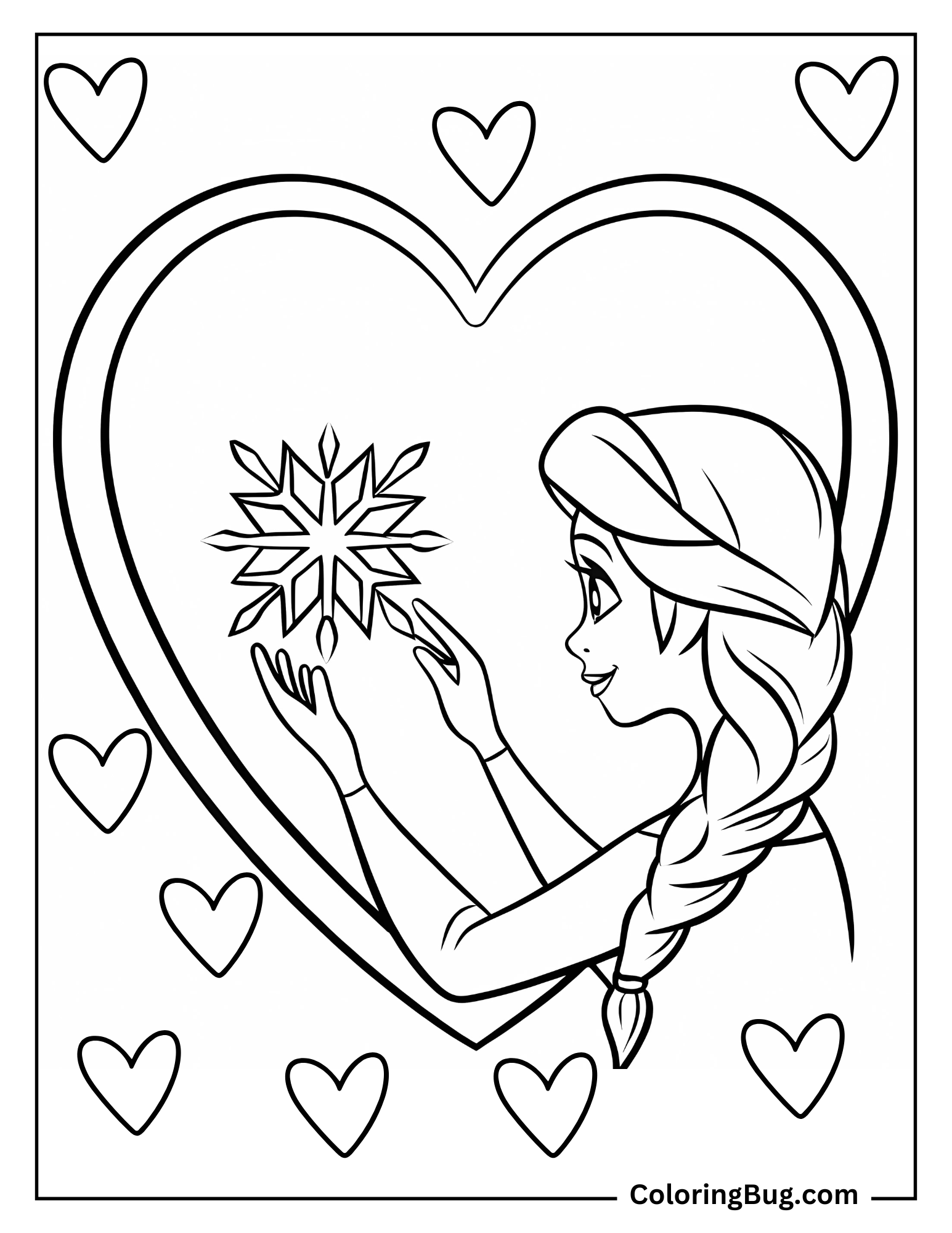 Elsa With Heart Made of Ice Coloring Sheet