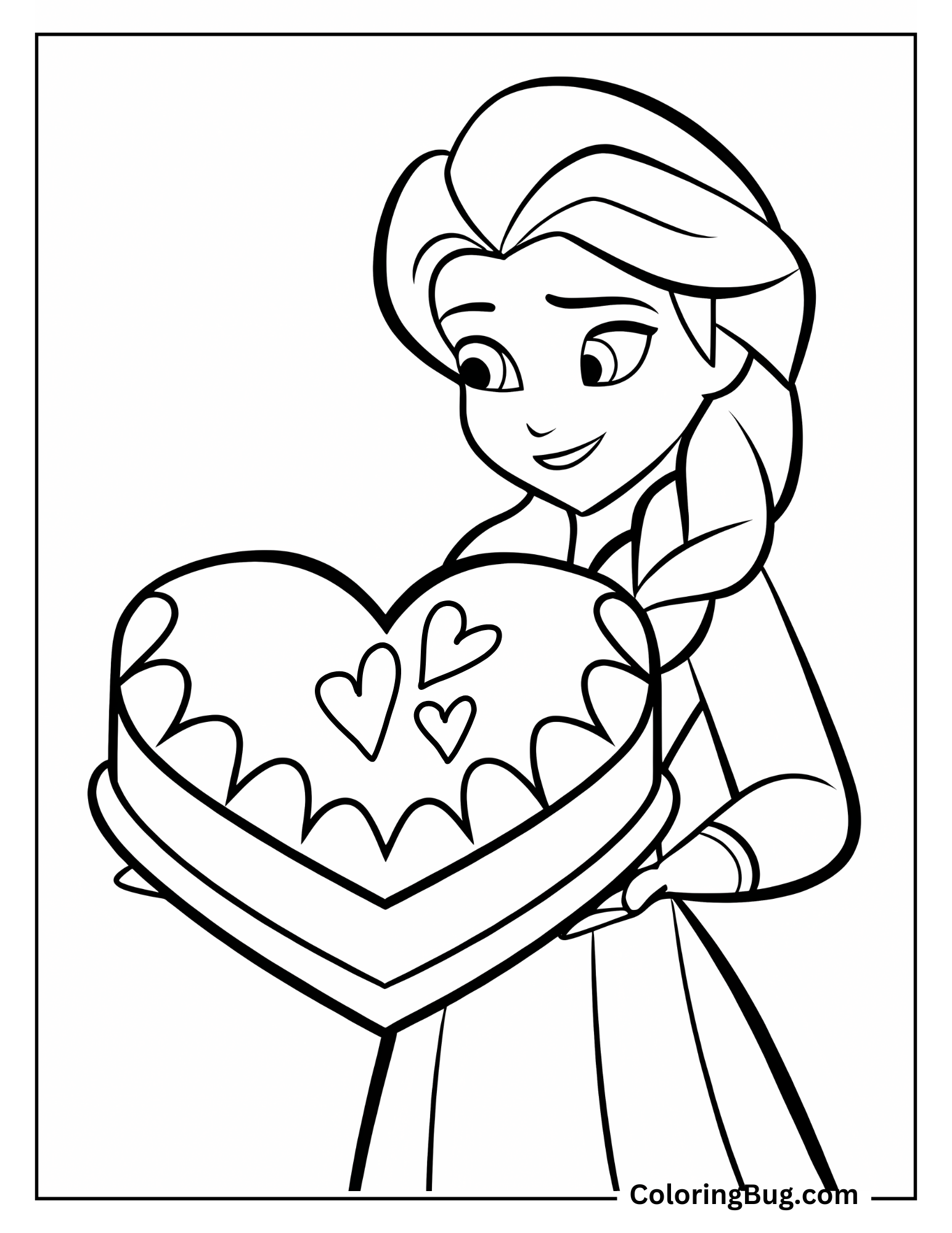 Elsa With Valentine's Day Cake Coloring sheet