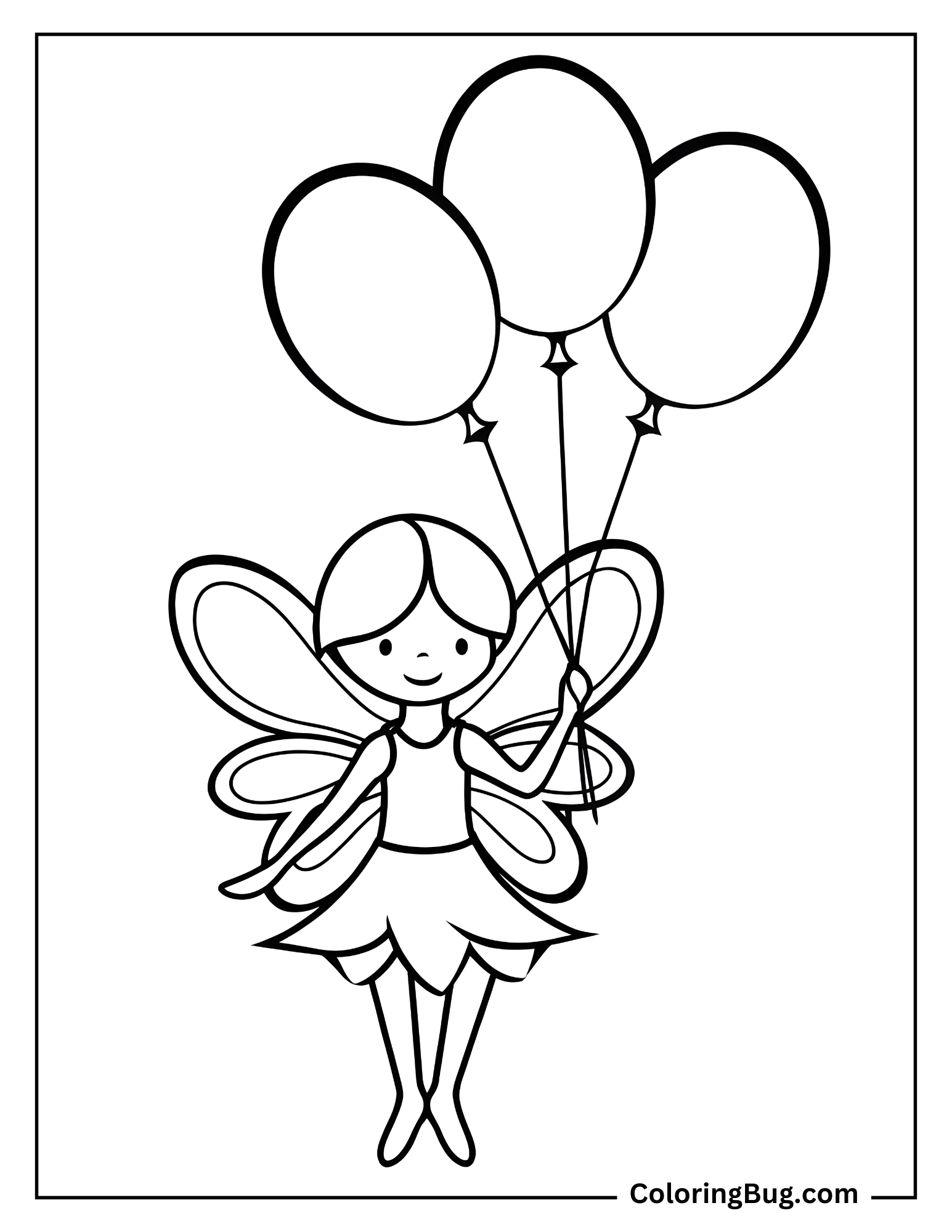 Fairy With Balloons Coloring Sheet