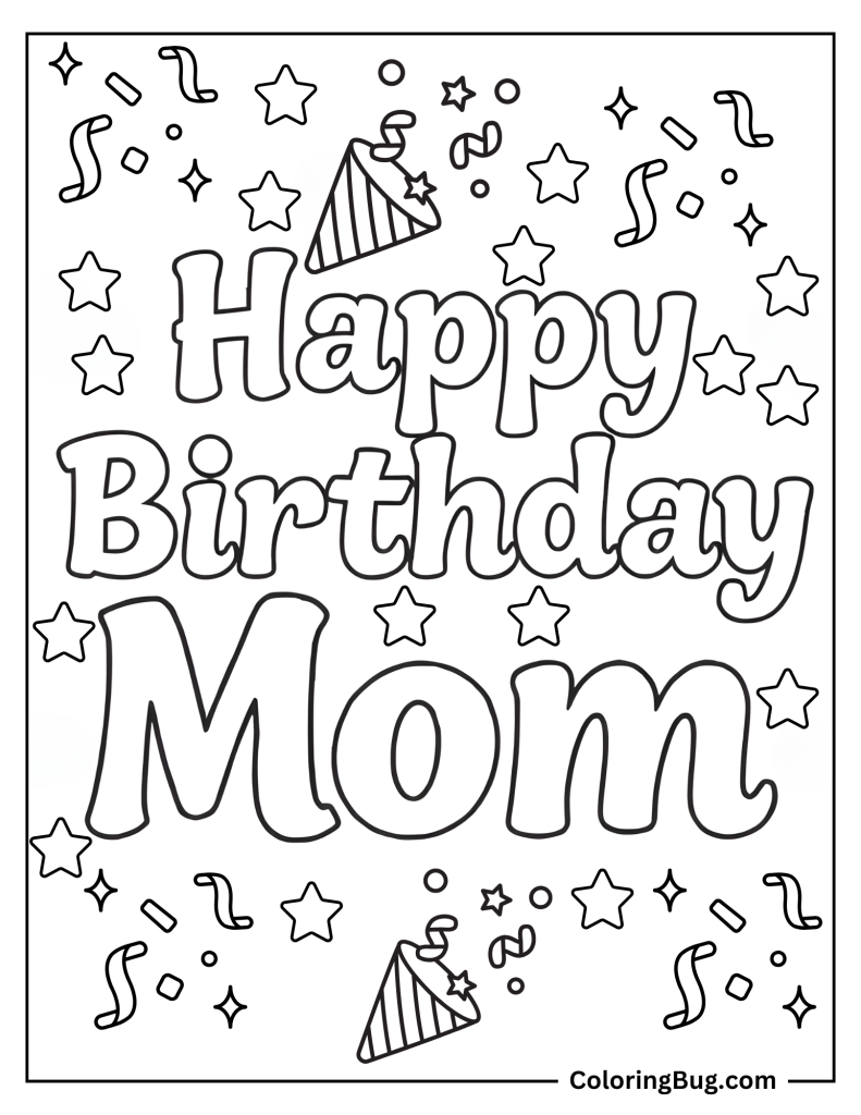 Happy Birthday Mom Coloring Page