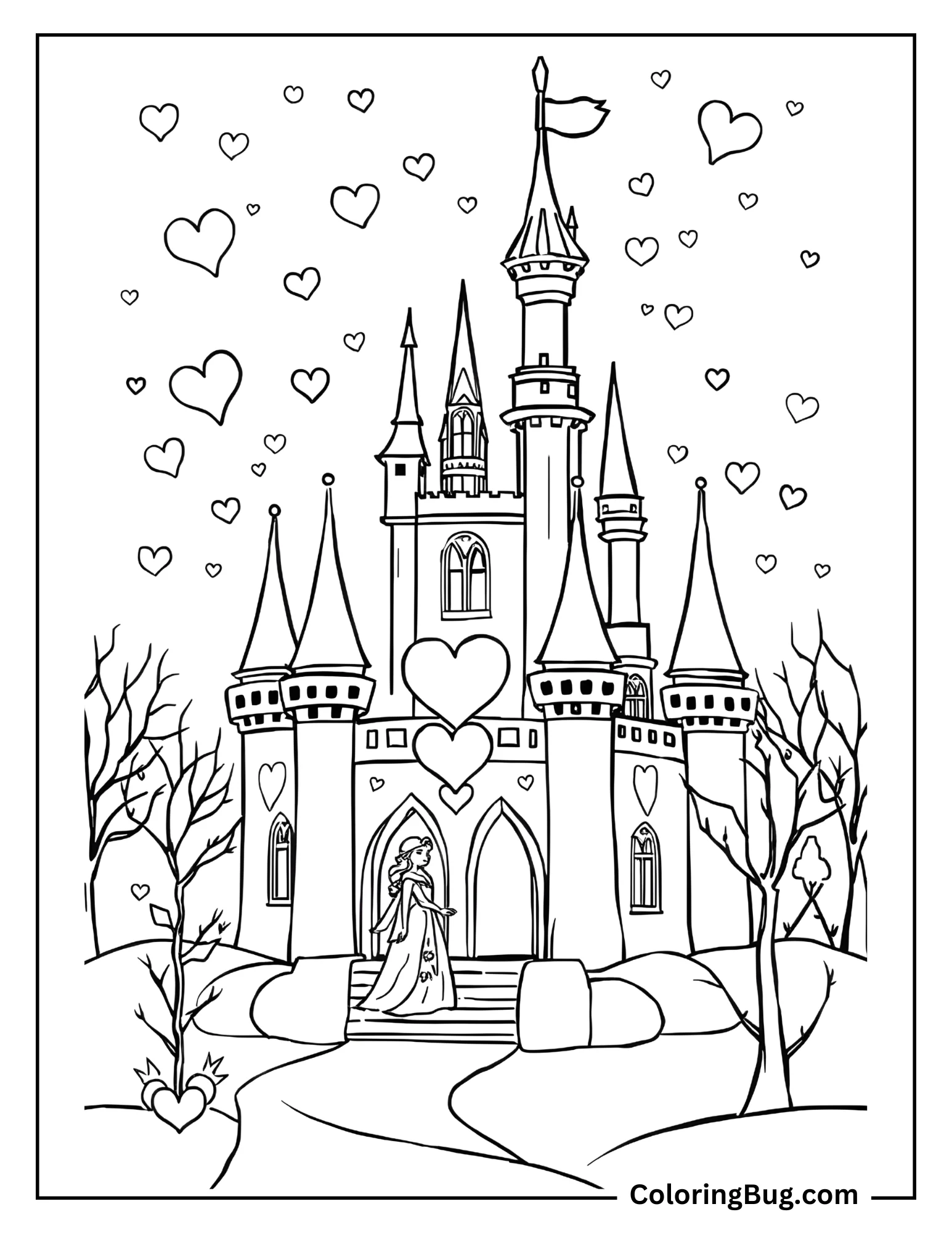 Frozen Castle Valentines Coloring Page