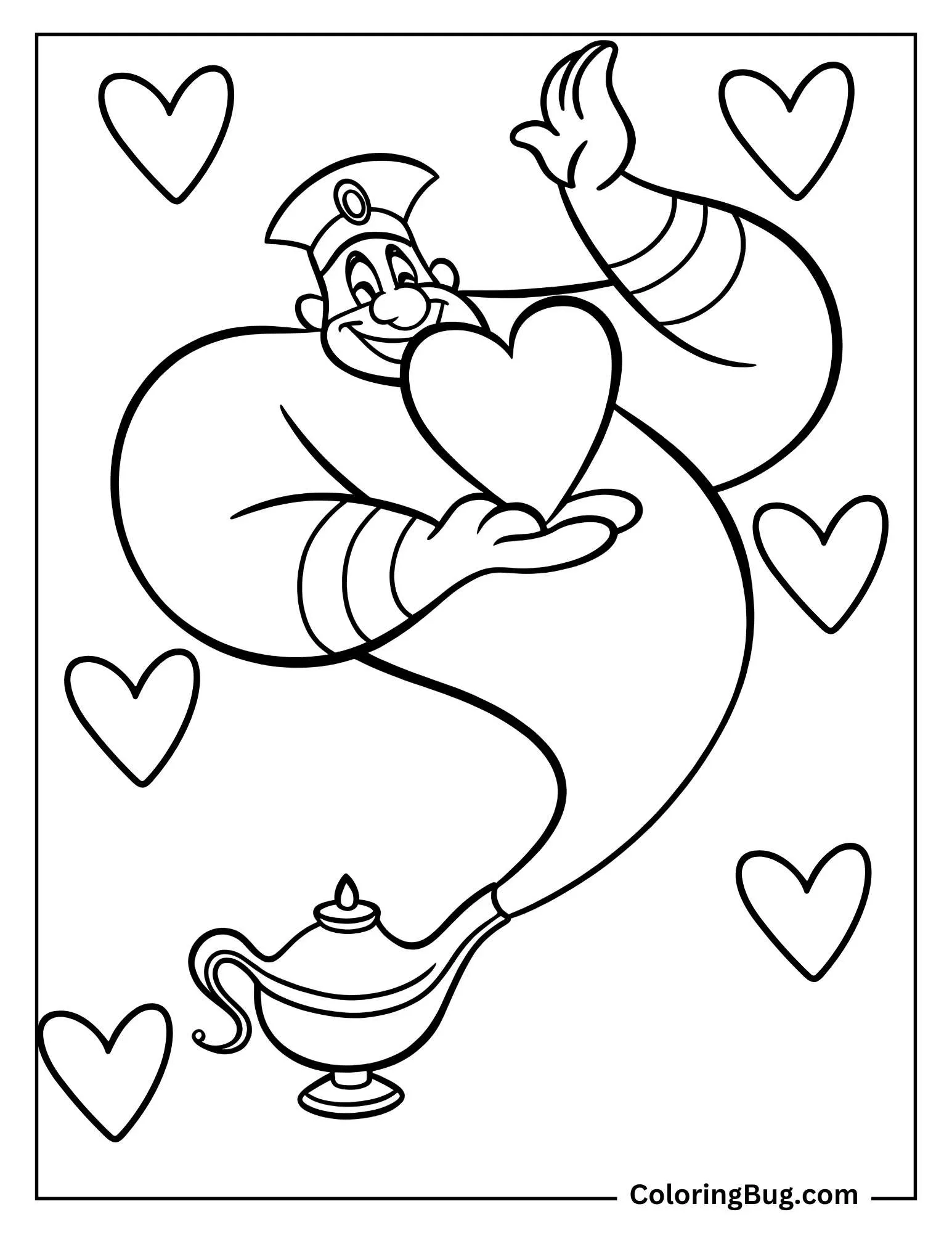 Genie Holding a Heart Coloring Sheet