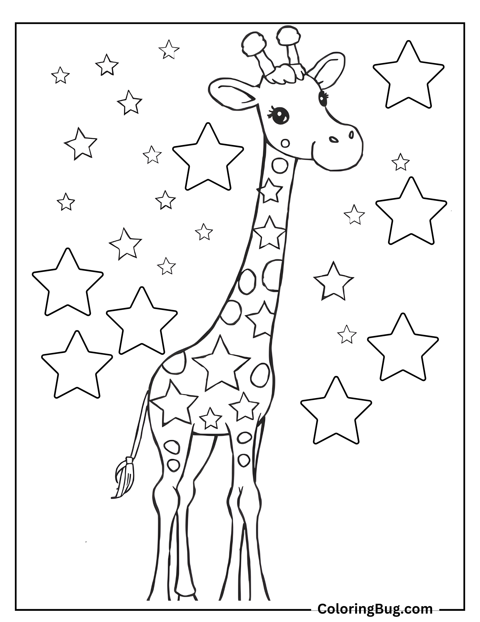 Giraffe With Stars In Its Spots Coloring Sheet