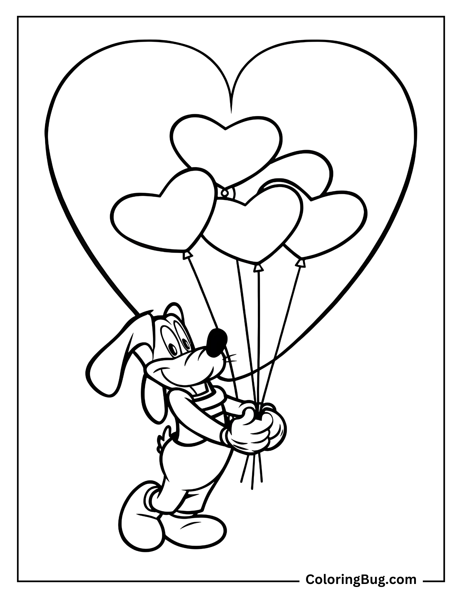 Goofy With Heart Shaped Balloons Coloring Sheet
