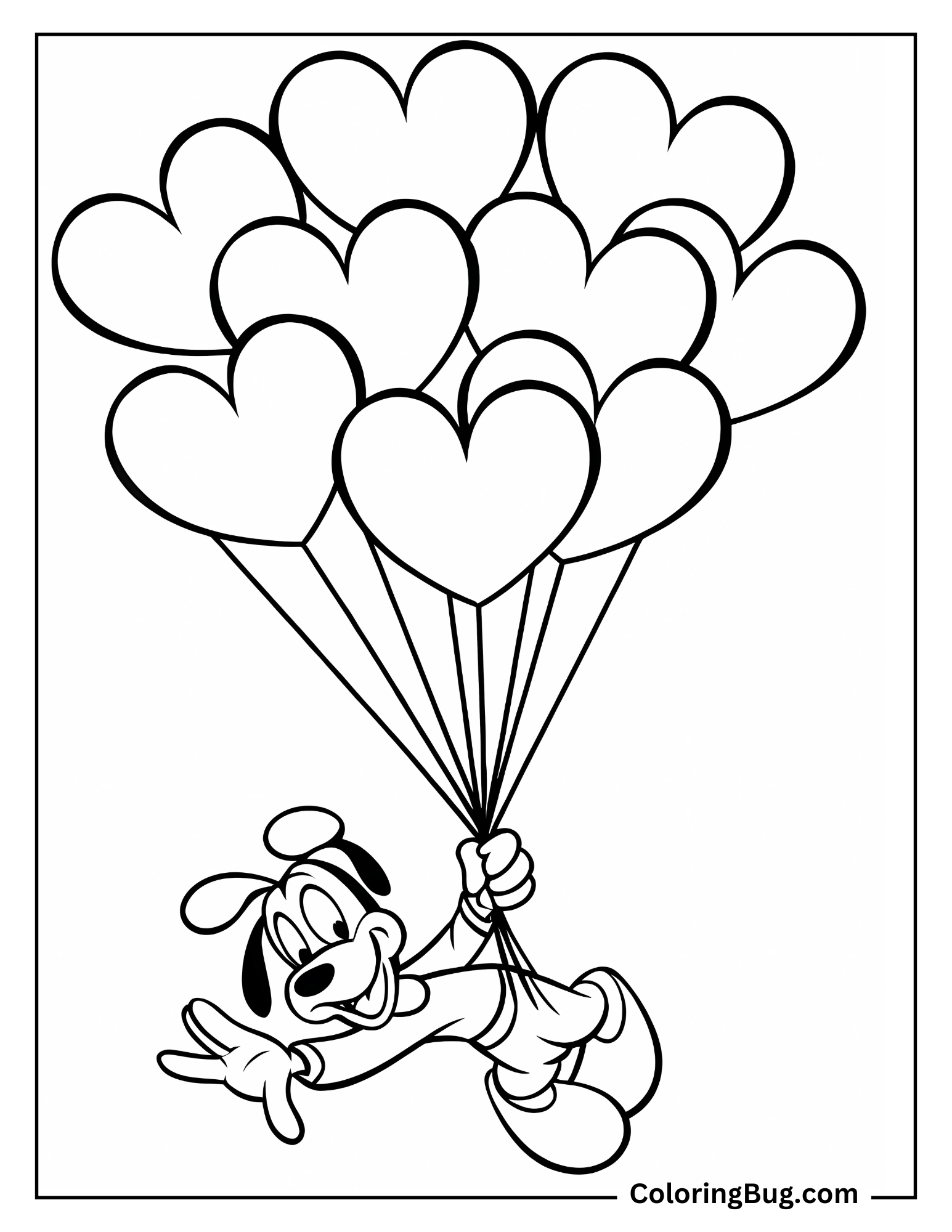 Goofy With Heart Balloons Coloring sheet
