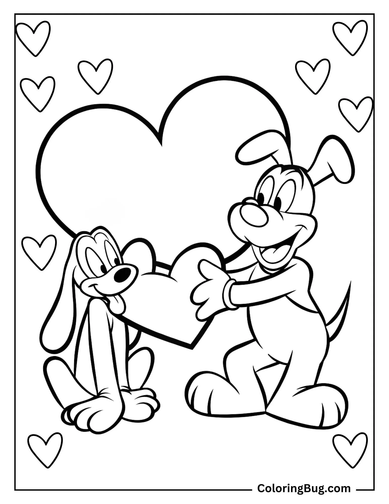 Goofy and Pluto With Hearts Coloring Sheet