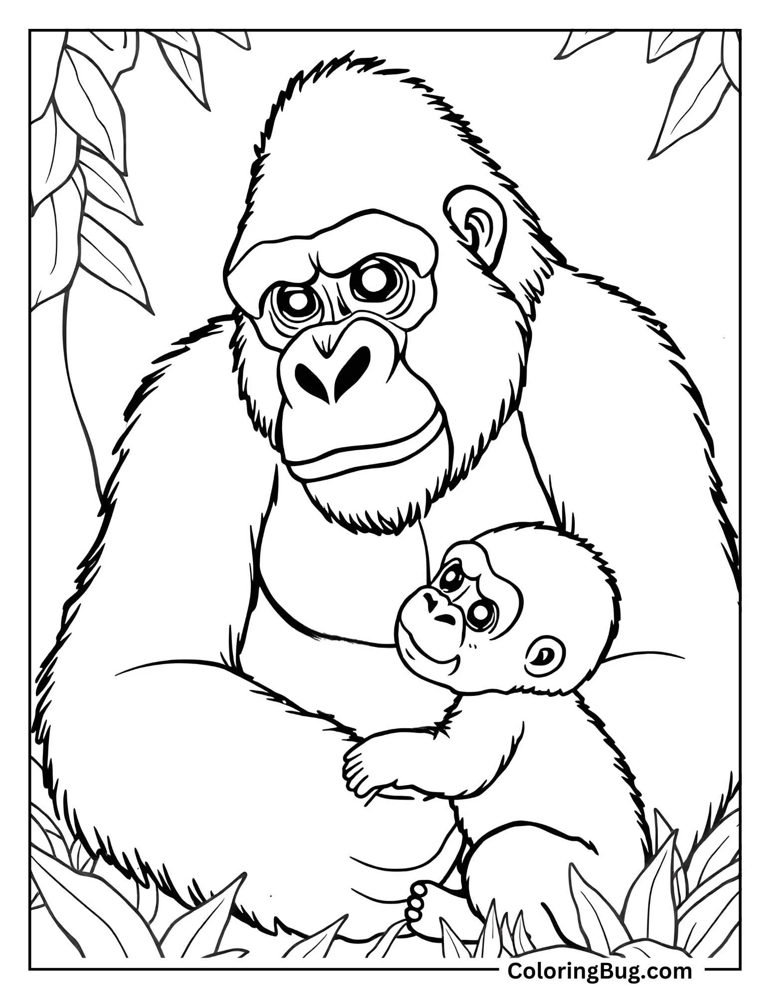 Gorilla Interacting With a Baby Gorilla Coloring Sheet