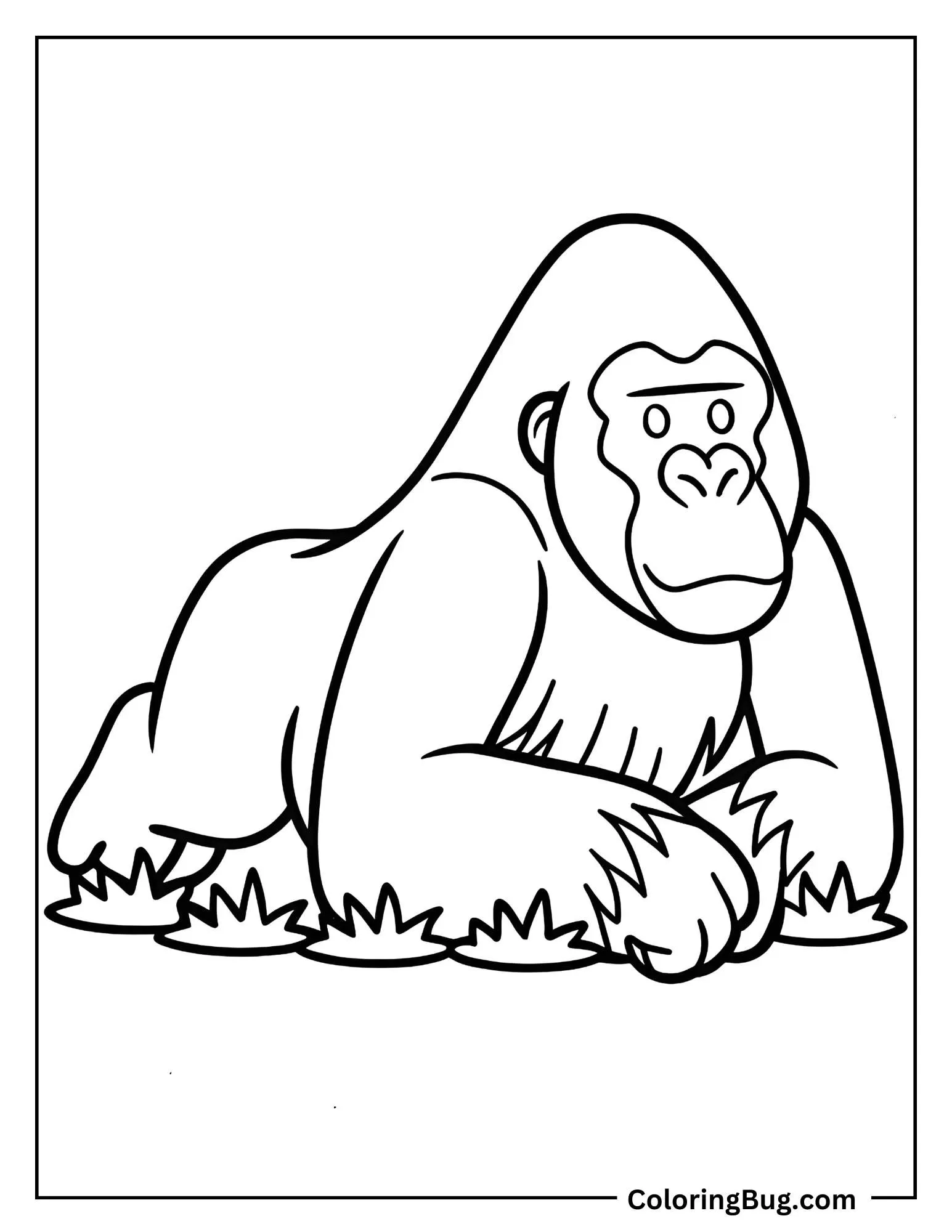 Gorilla Lying On The Ground Resting Coloring Sheet