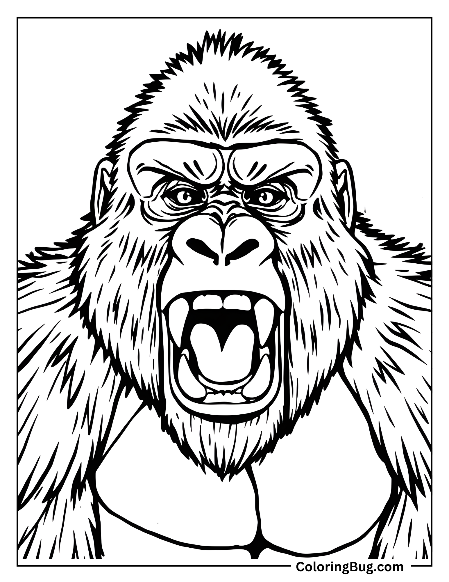 Gorilla Showing His Sharp Teeth Coloring Sheet
