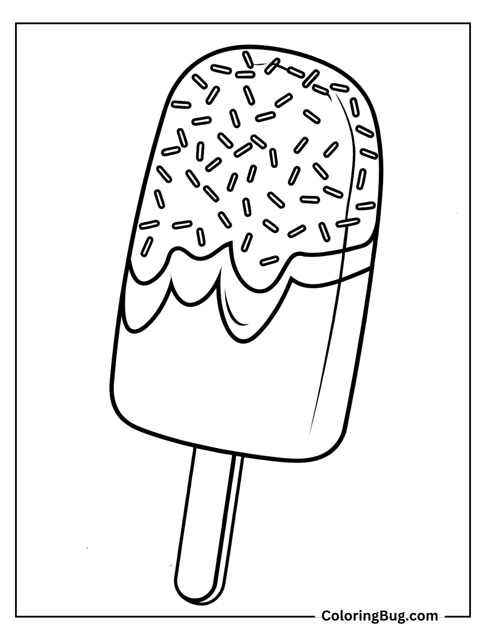 Half Chocolate Covered Half Sprinkle Covered Ice Cream Coloring Sheet