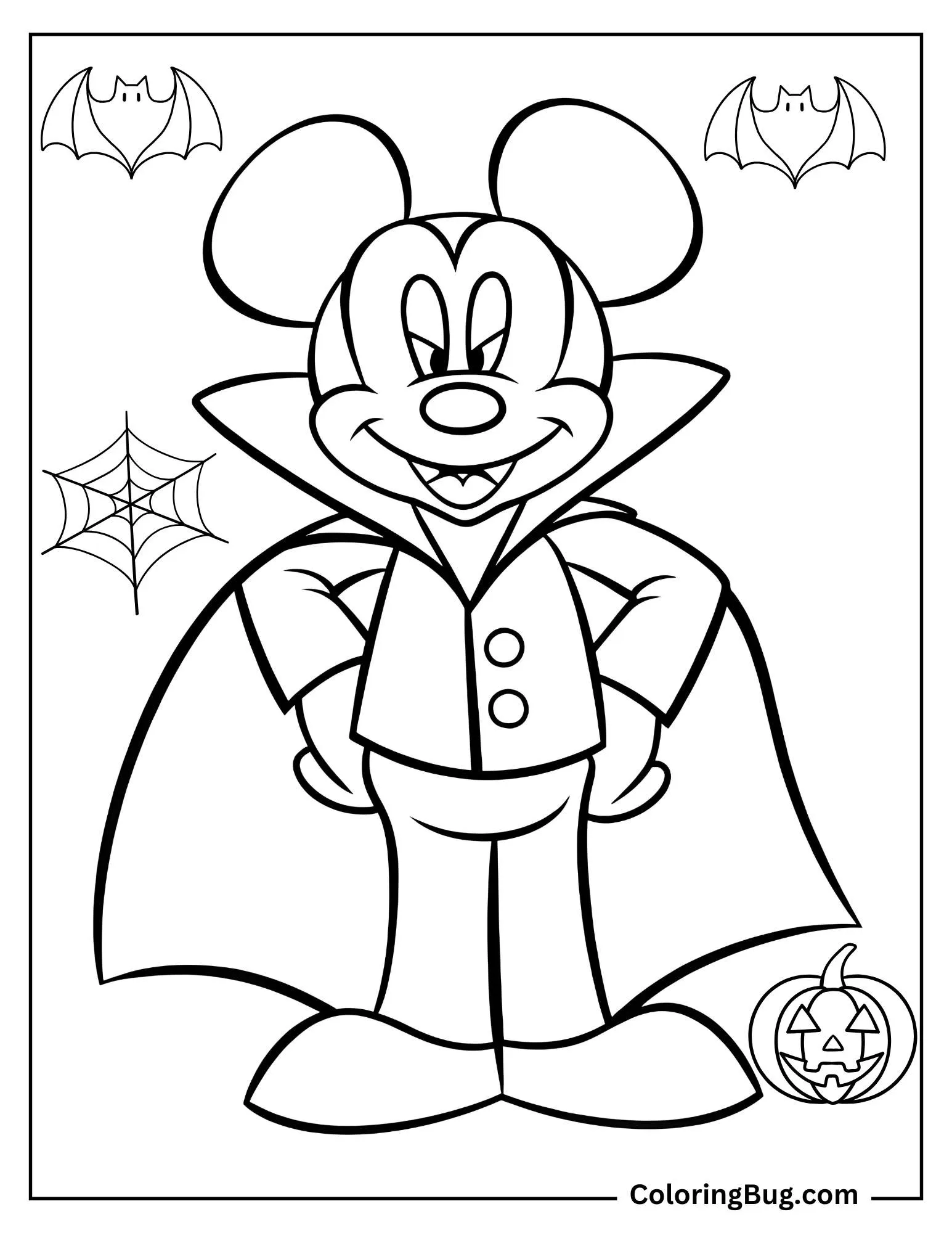 Halloween Themed Mickey Mouse Vampire coloring Sheet