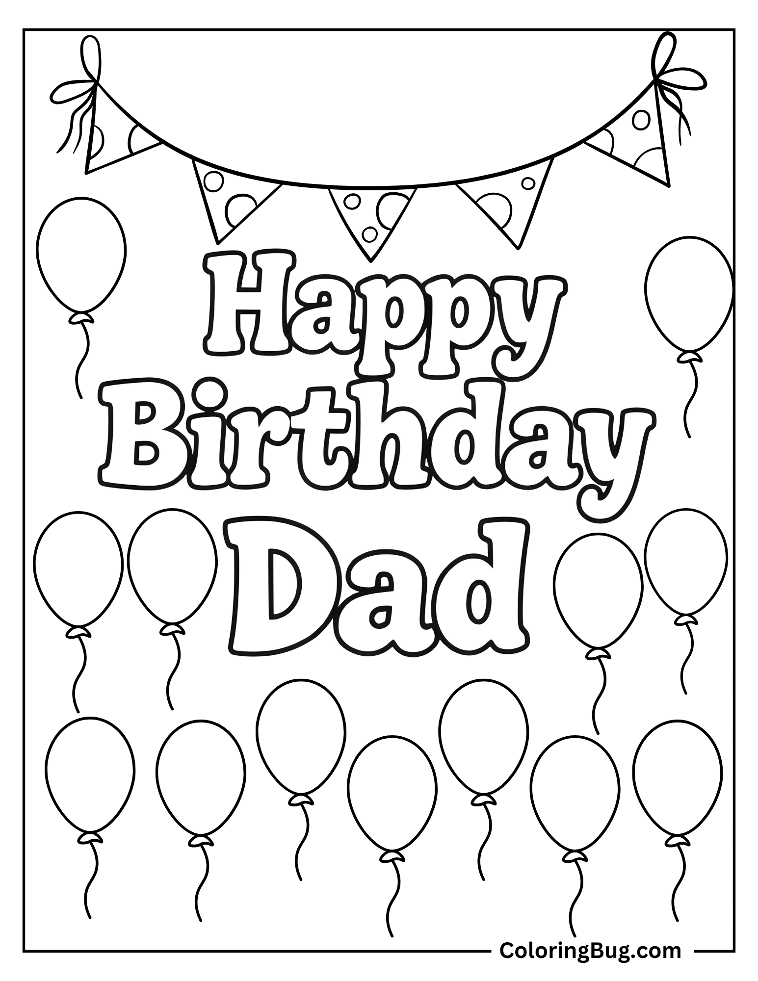 Happy Birthday Dad With Balloons Coloring Sheet
