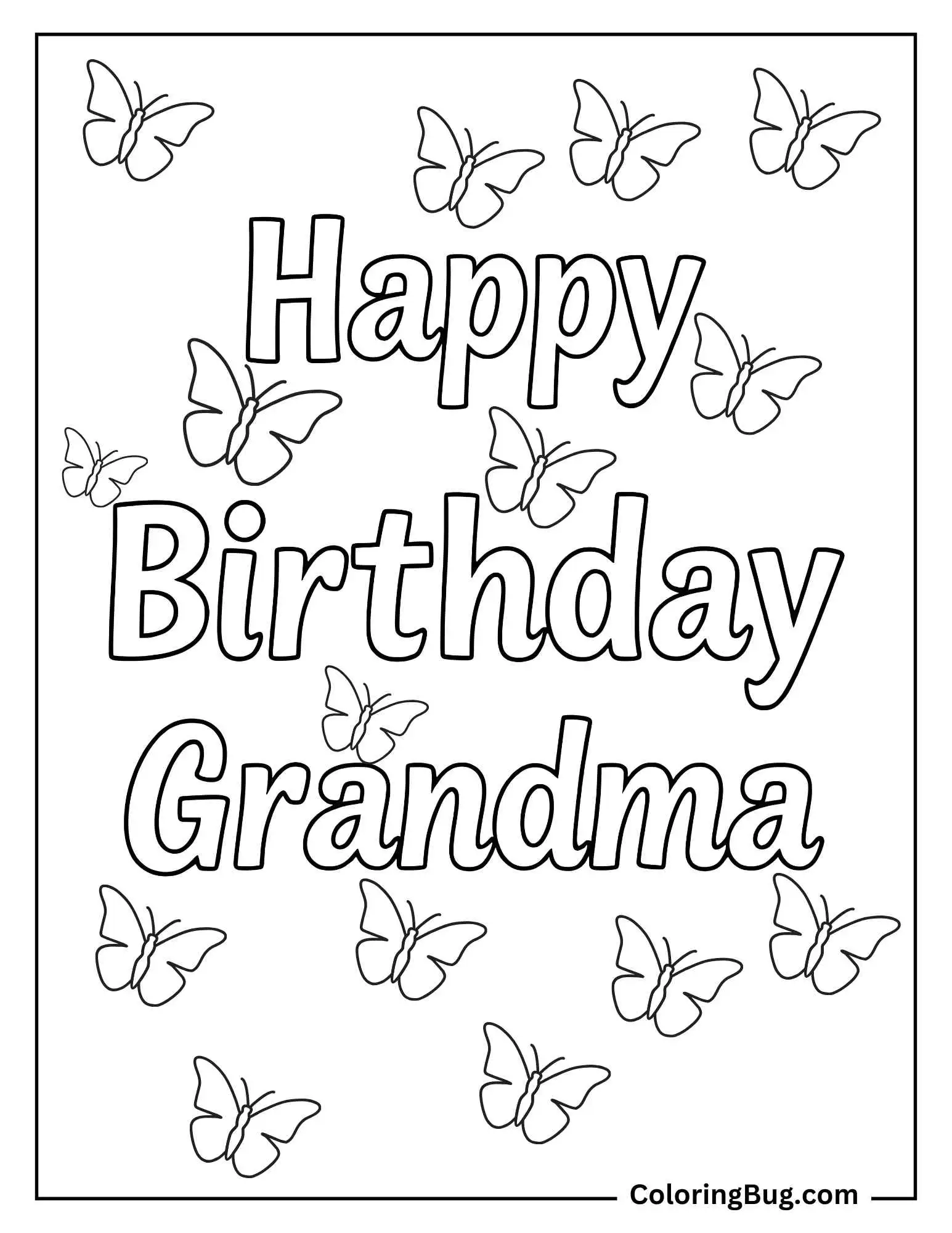 Happy Birthday Grandma With Butterflies Coloring Sheet