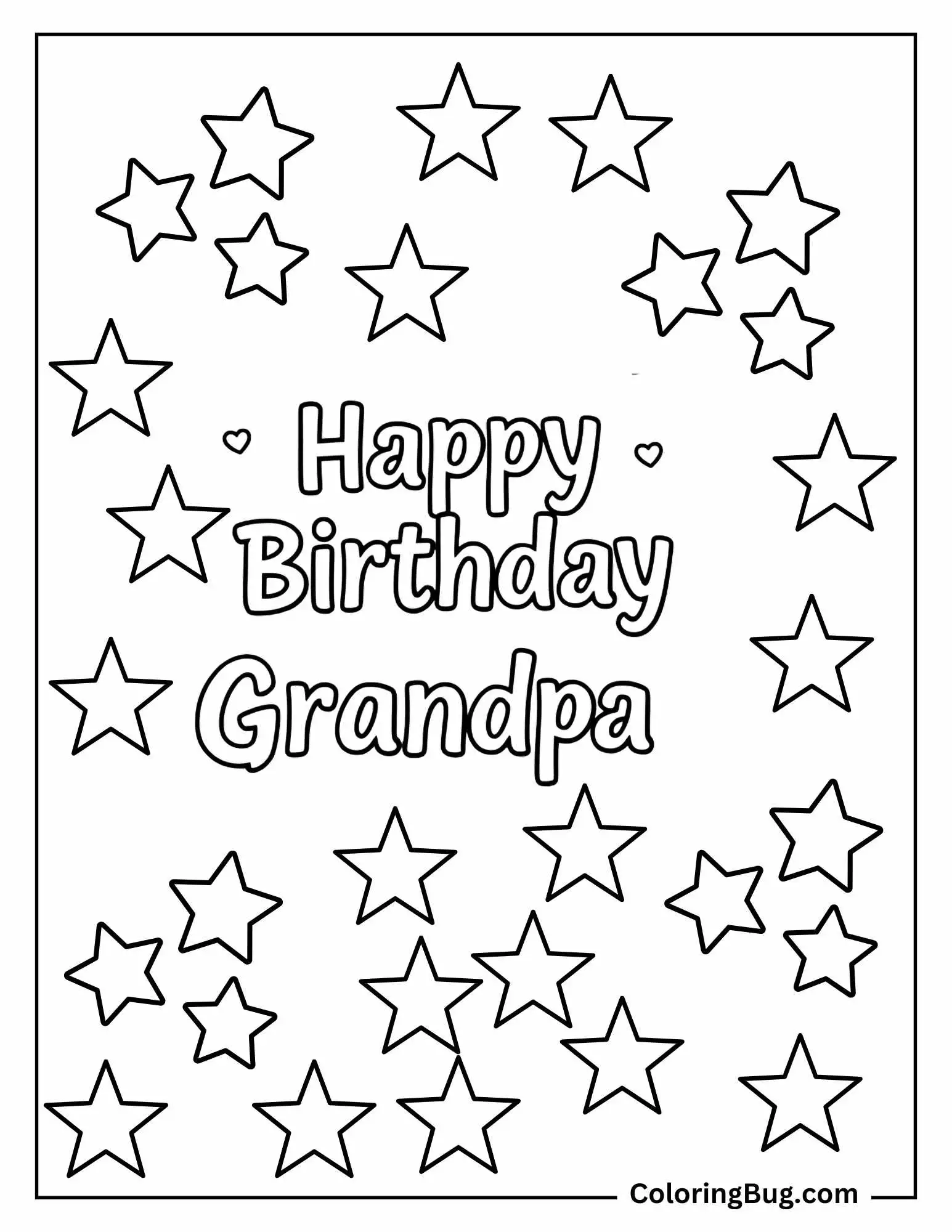 Happy Birthday Grandpa With Stars Coloring Sheet