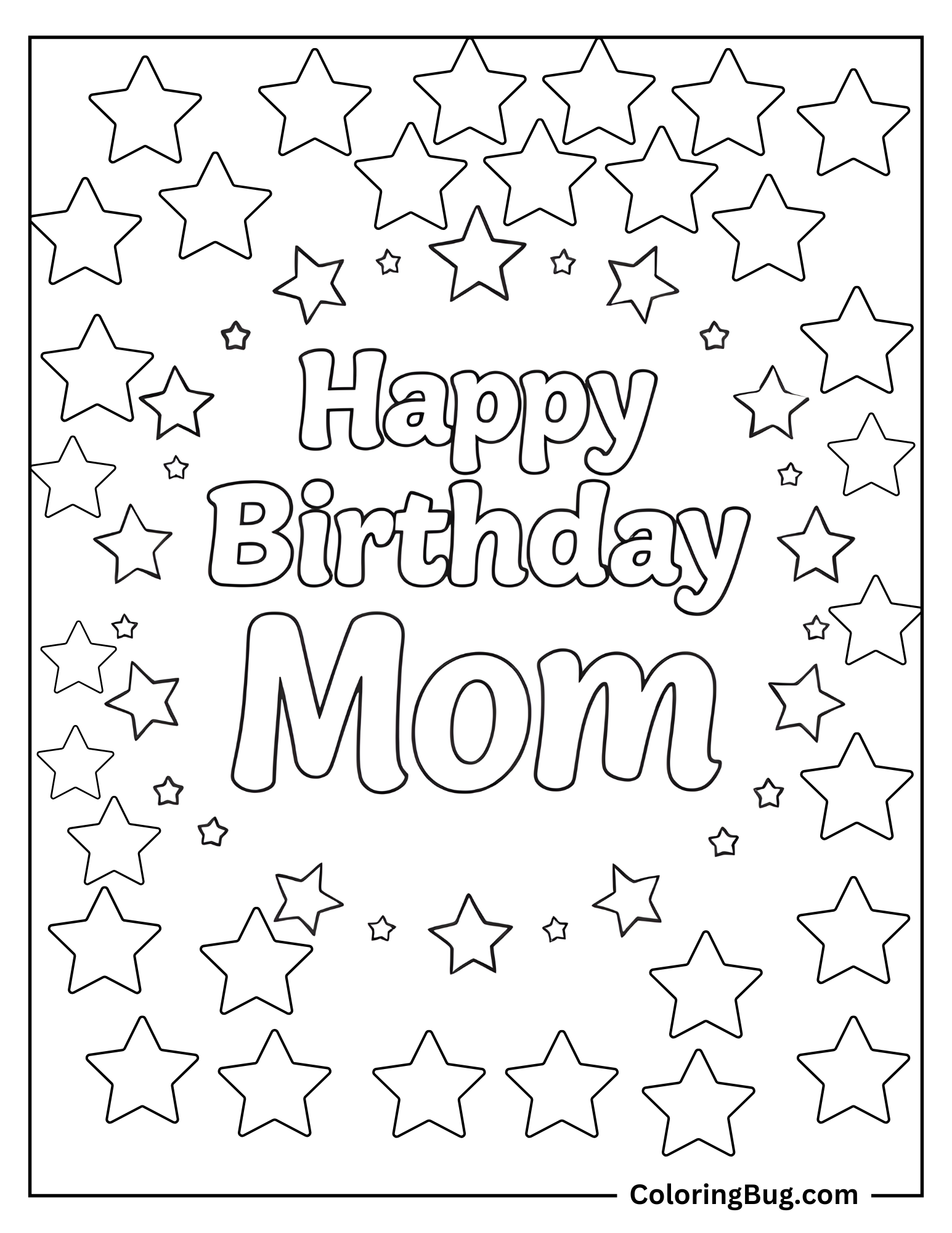 Happy Birthday Mom With Stars Coloring Sheet