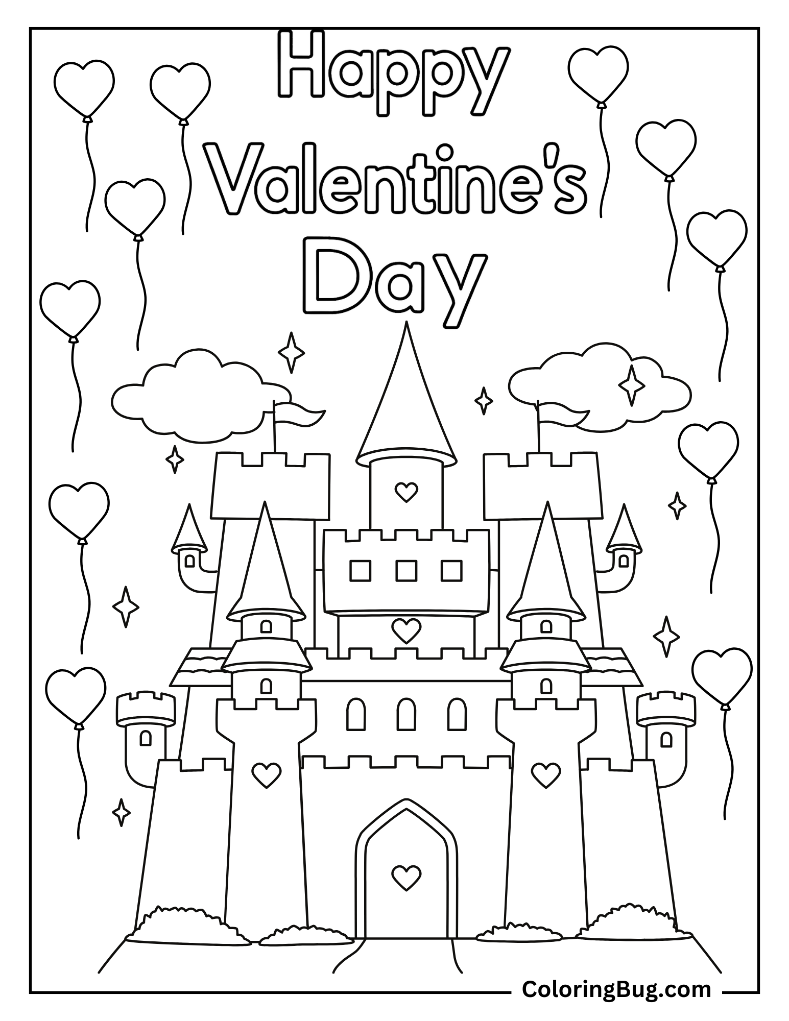 Happy Valentine's Day With Princess Castle Coloring Sheet