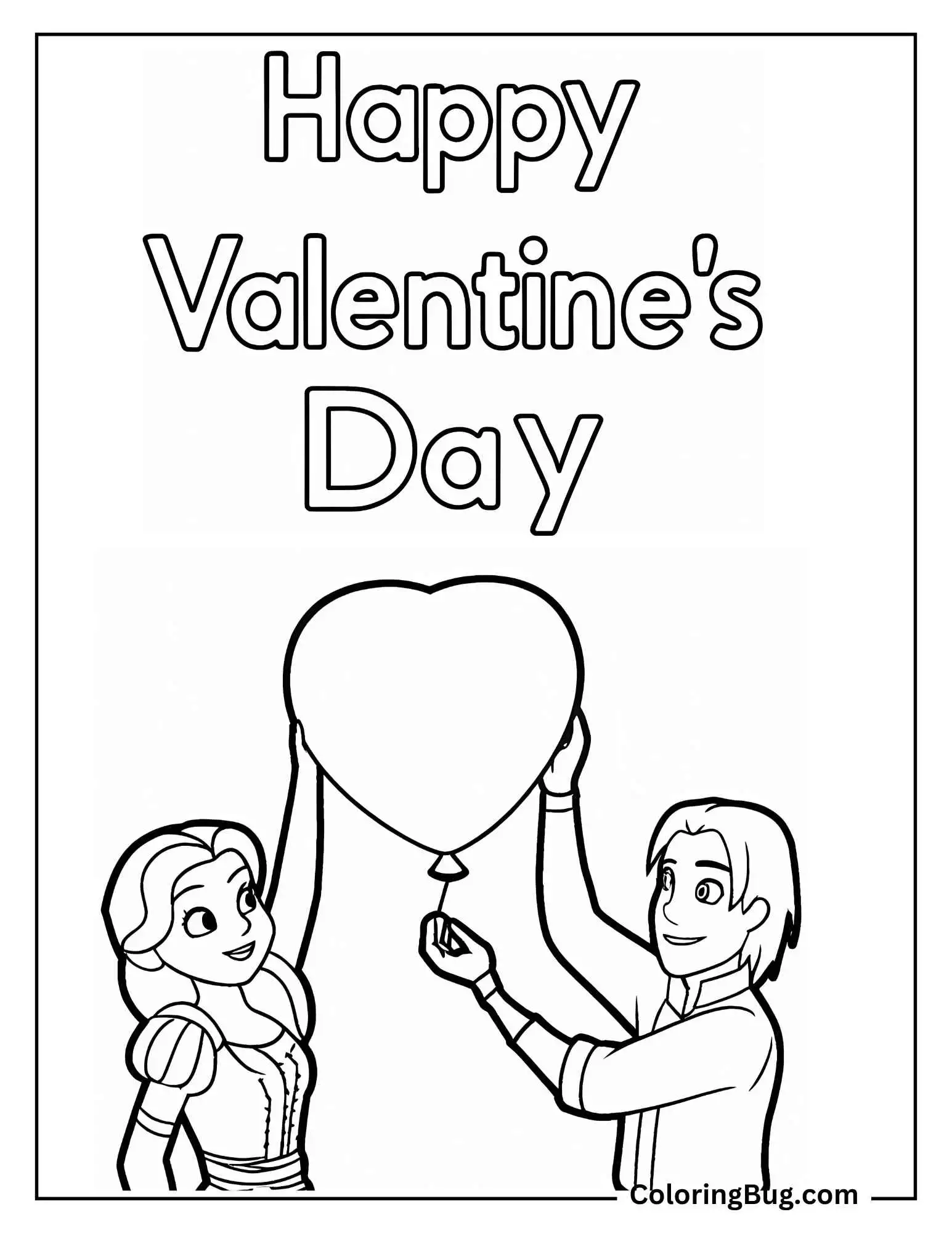 Happy Valentine's Day With Rapunzel and Flynn Coloring Sheet