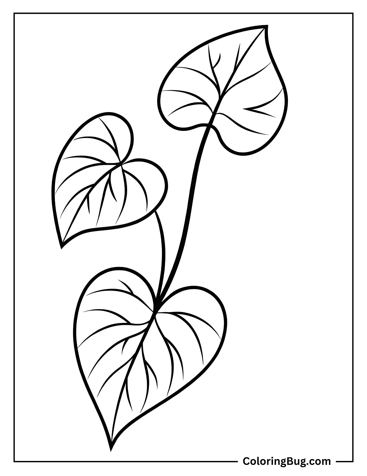 Heart Shape Leaves Coloring Sheet