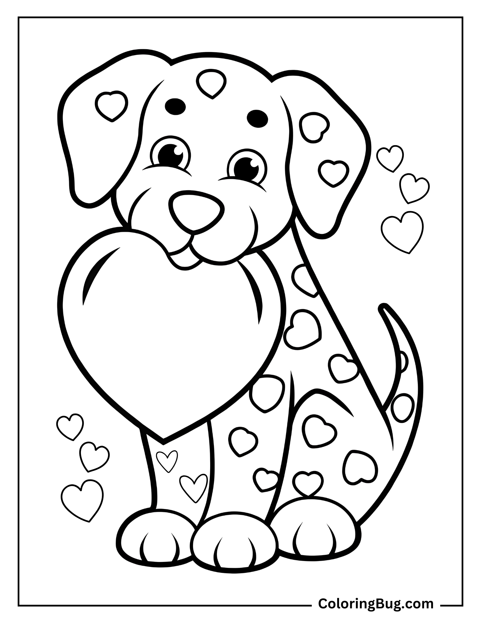 Heart-Spotted Dalmatian Coloring sheet