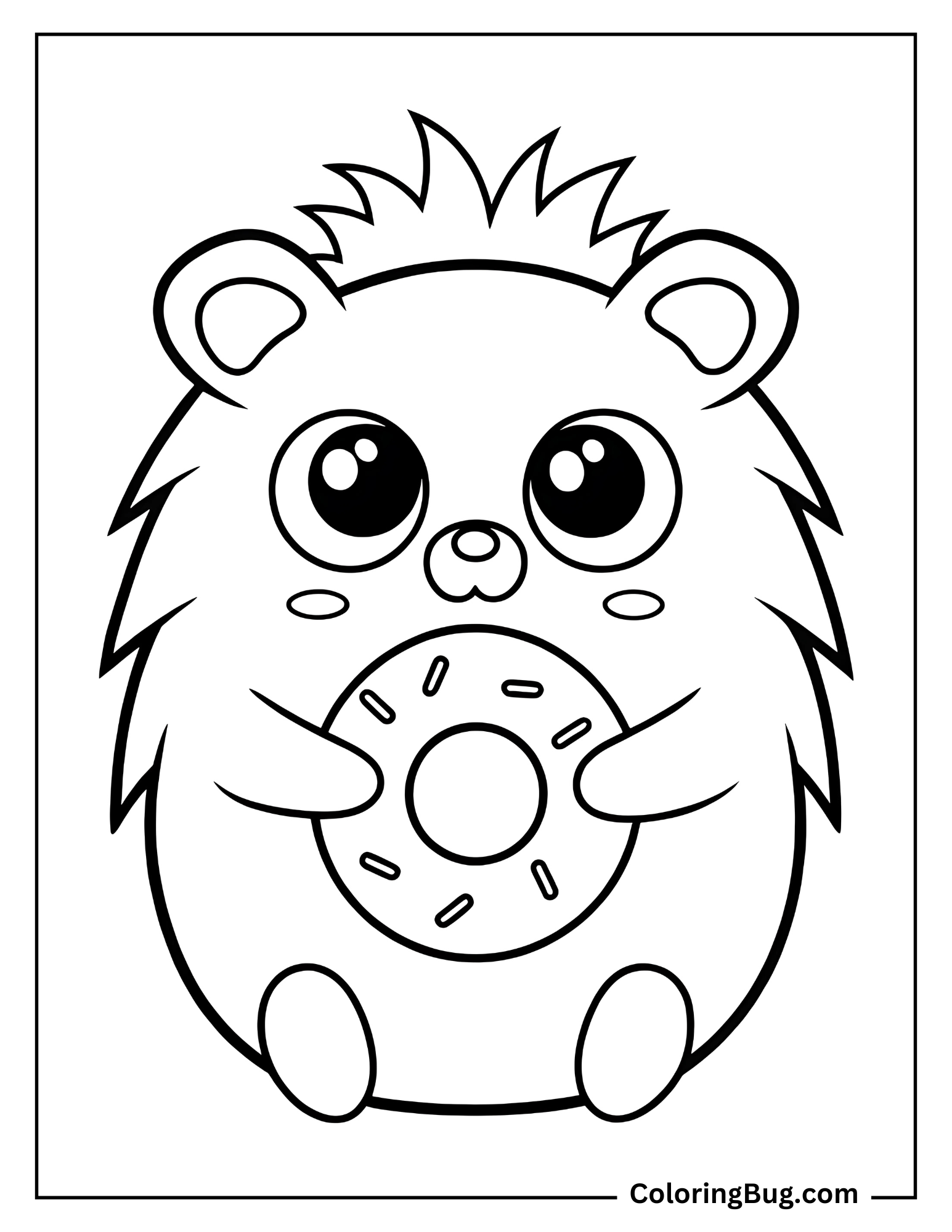 Hedgehog Holding Mini Donut Coloring Sheet