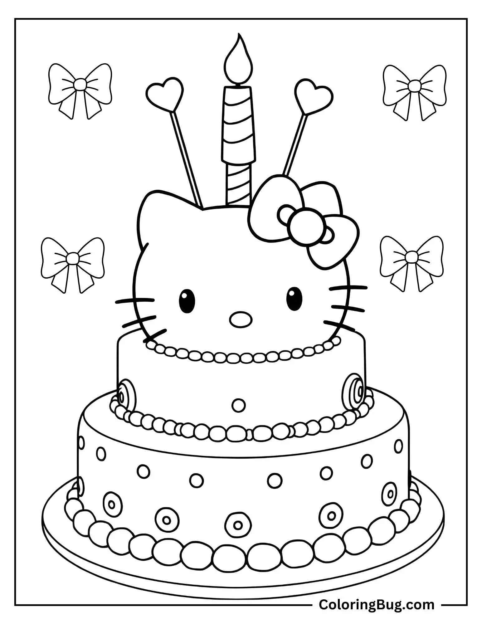 Hello Kitty Cake Coloring Sheet
