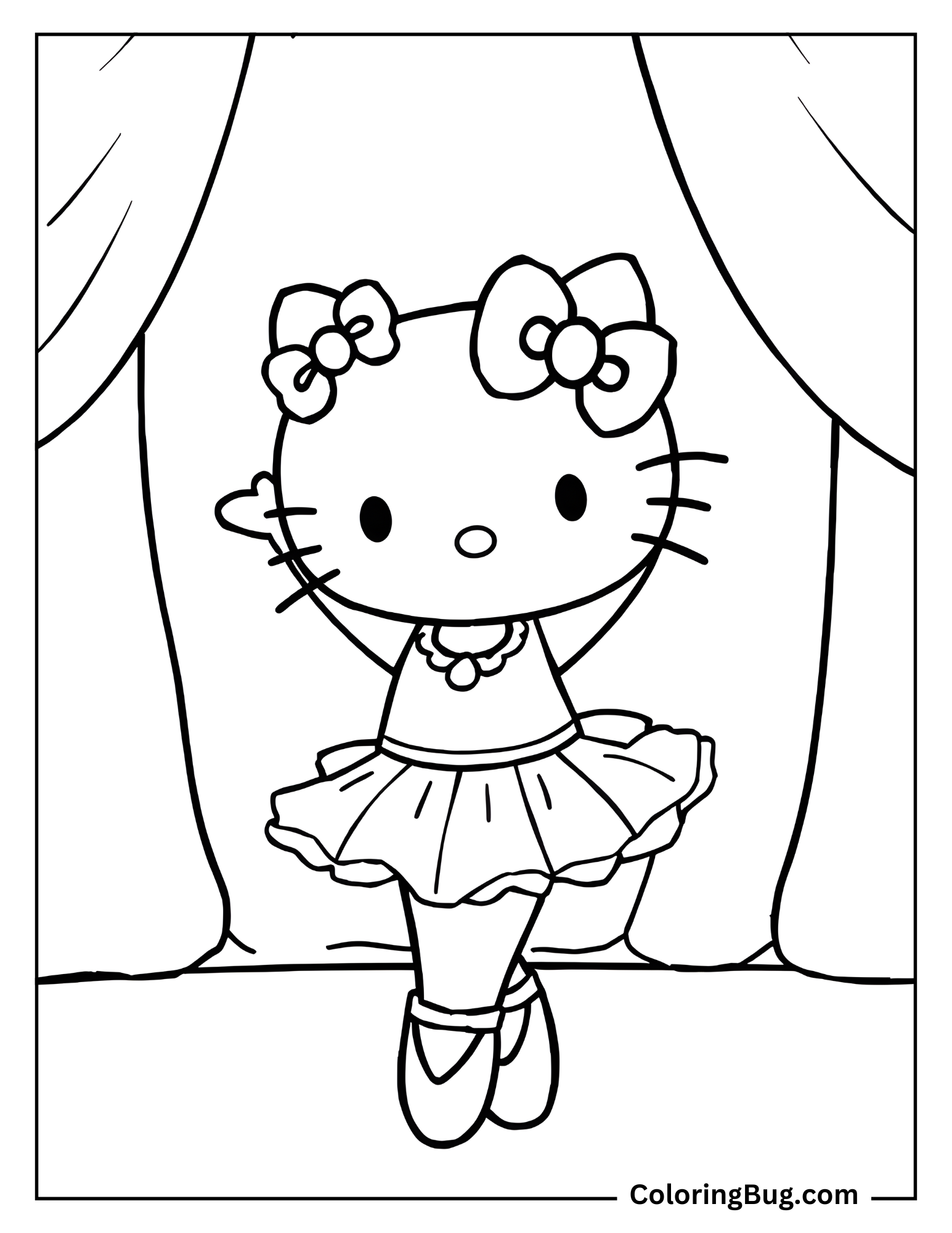 Hello Kitty Doing Ballet Dance Coloring Sheet