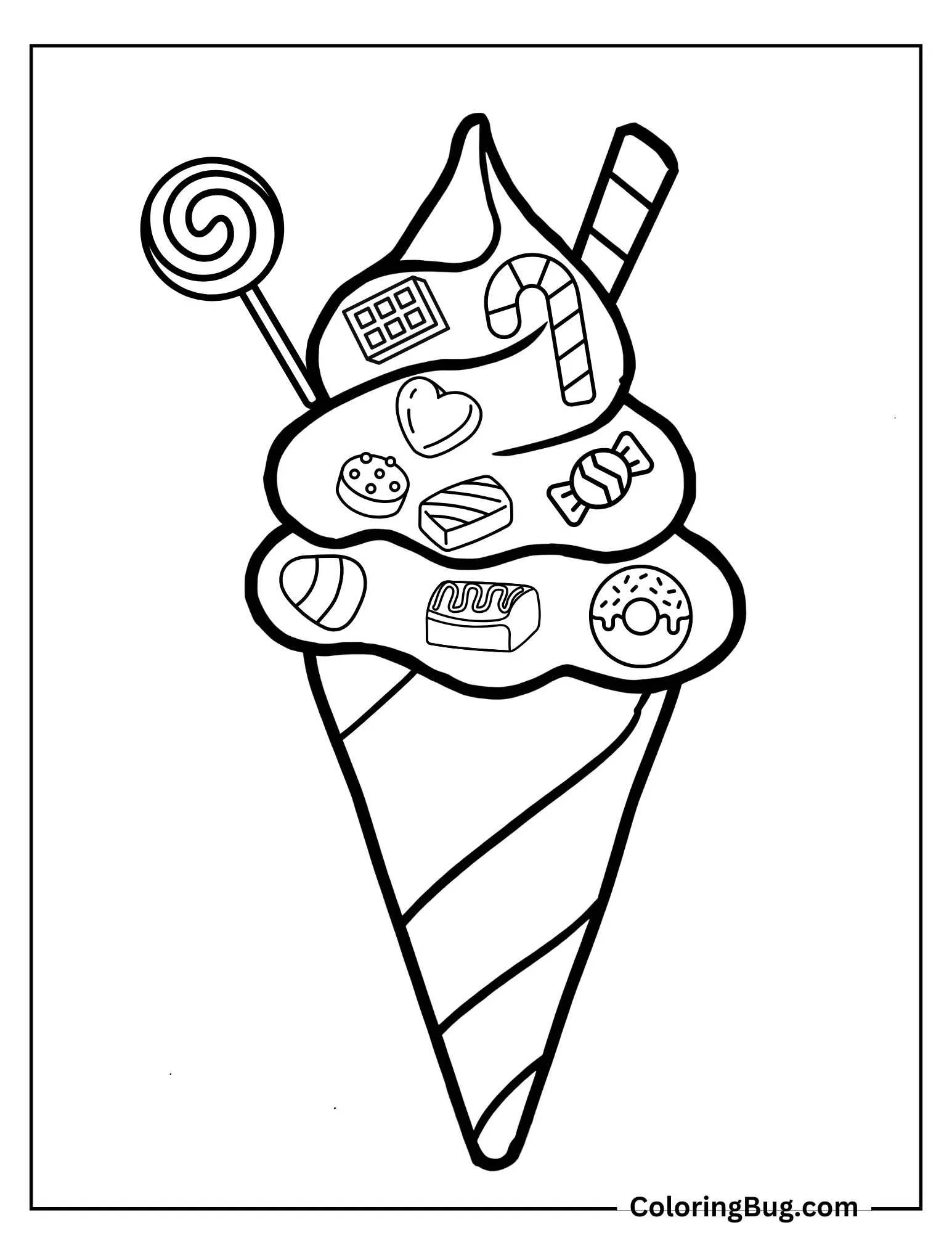Ice Cream Decorated With Candies Coloring Sheet