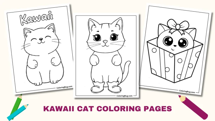 30 Kawaii Cat Coloring Pages (Free Printable PDFs)