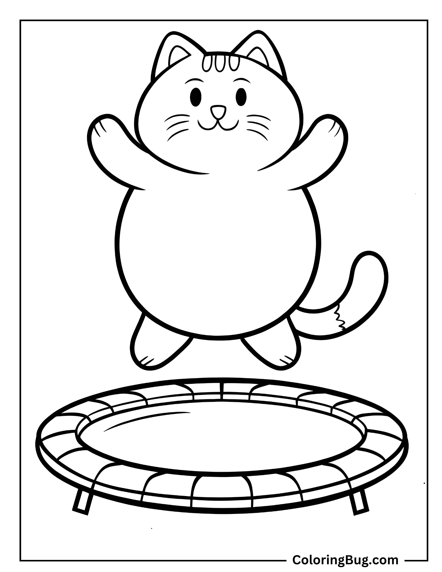 Kawaii Cat Jumping On Trampoline Coloring Sheet