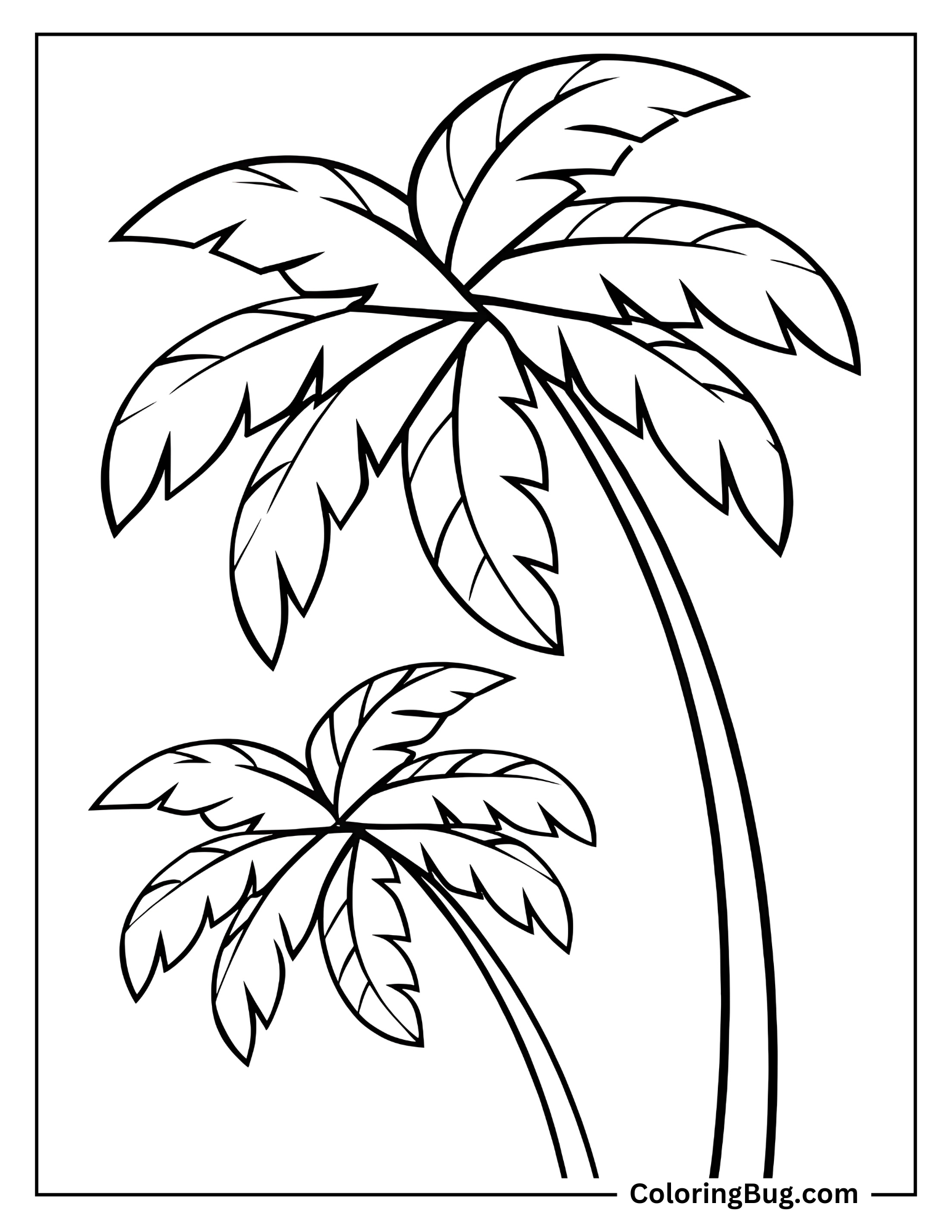 Large Palm Leaves Gently Swaying in Tropical Breeze Coloring Sheet