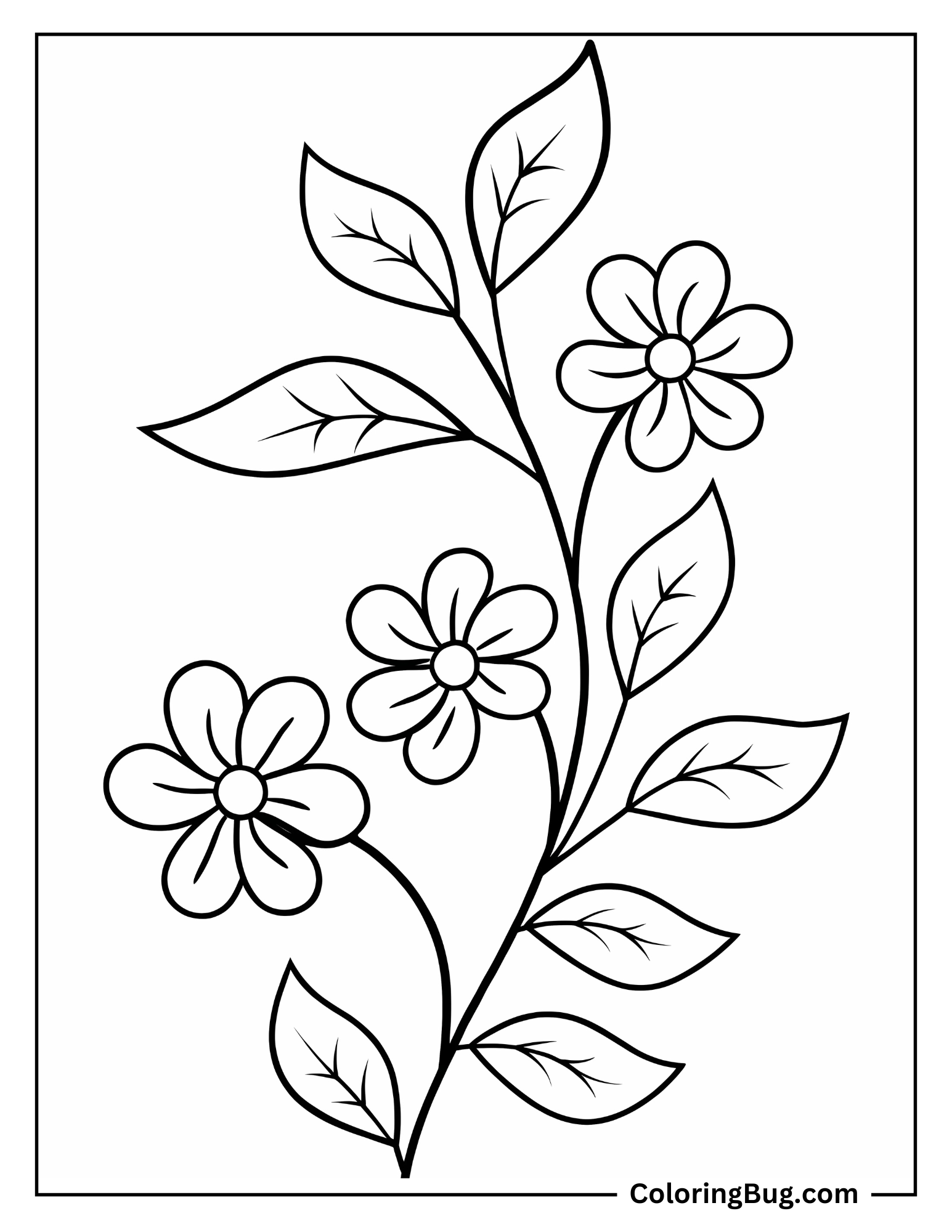 Leaves With Flowers Coloring Sheet
