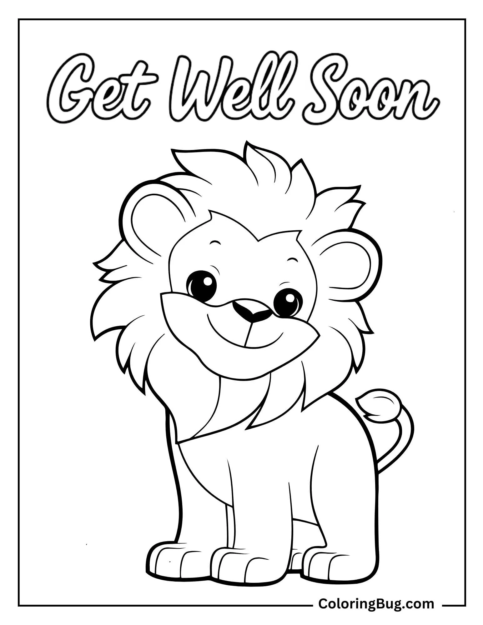 Lion With Get Well Soon Text Coloring Sheet