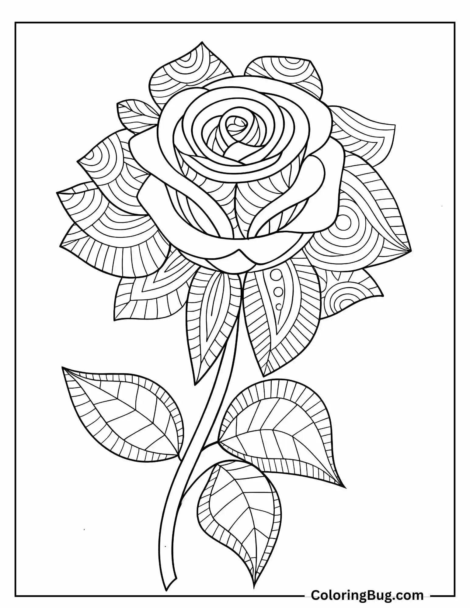 Mandala Rose With Stem Coloring Sheet