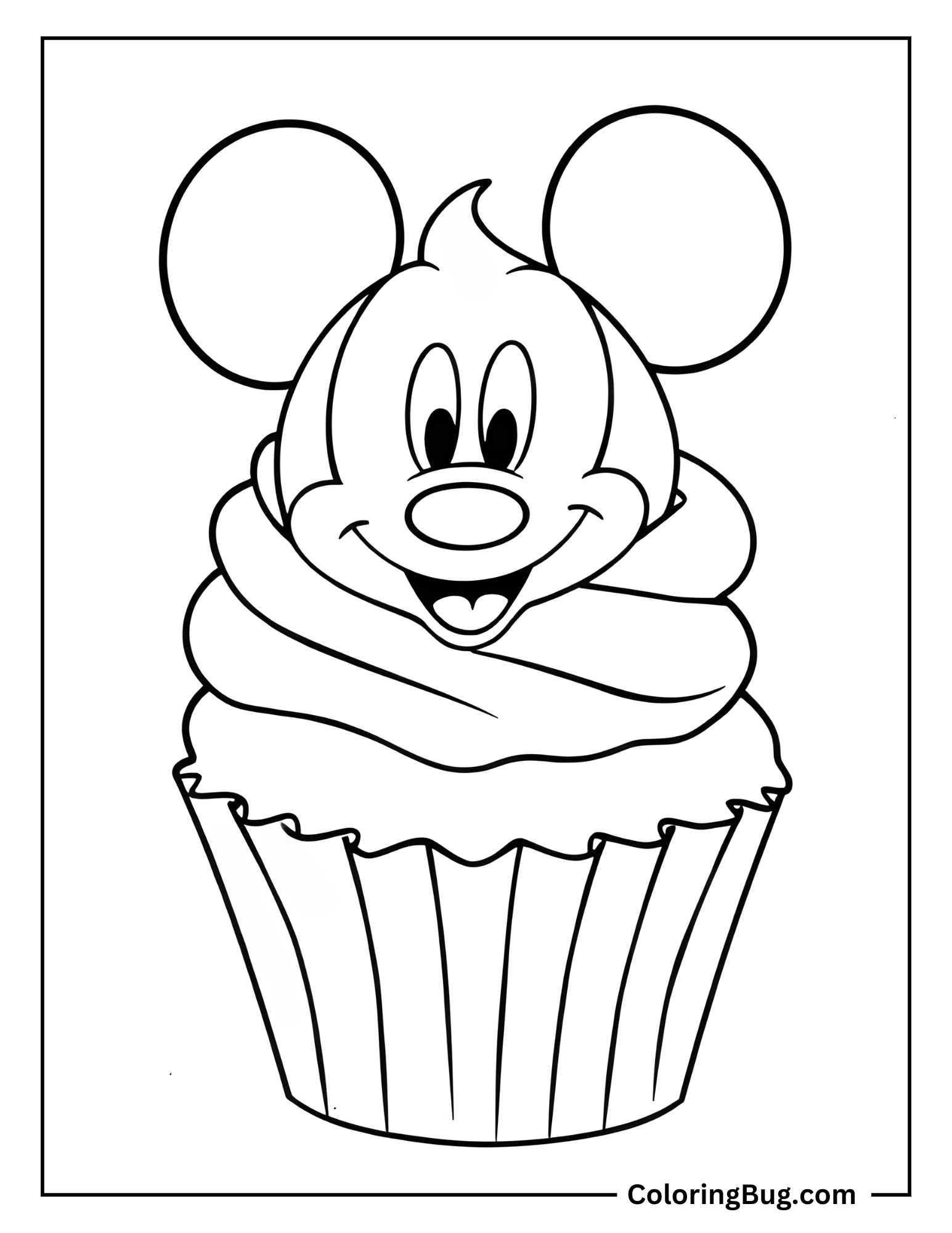 Mickey Mouse Theme Cupcake Coloring Sheet