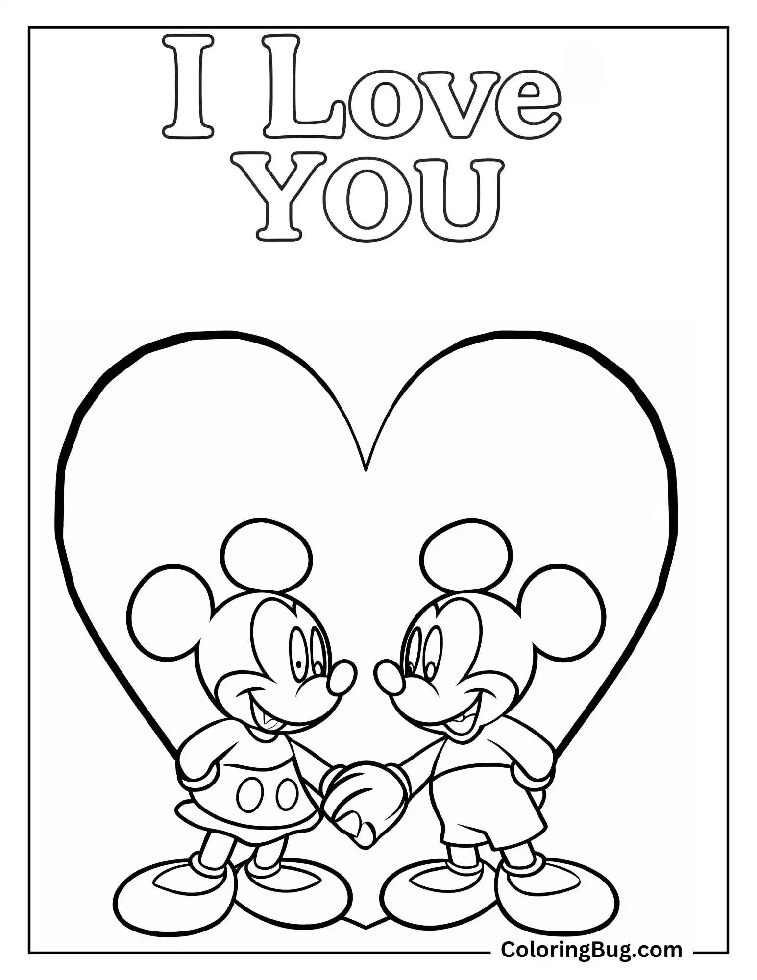 Mickey and Minnie Mouse I Love You Coloring Sheet