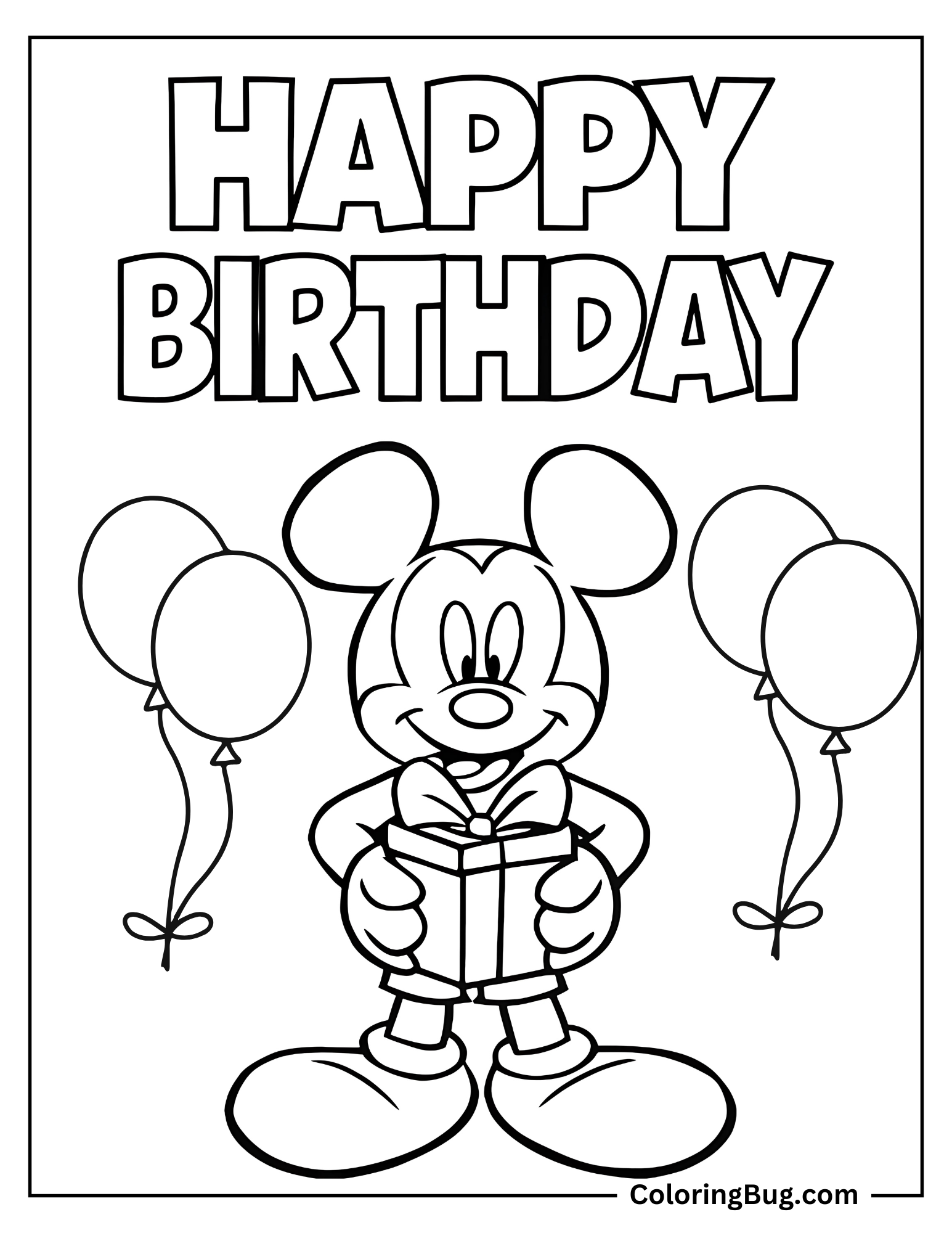 Micky Mouse Holding Present Coloring Sheet