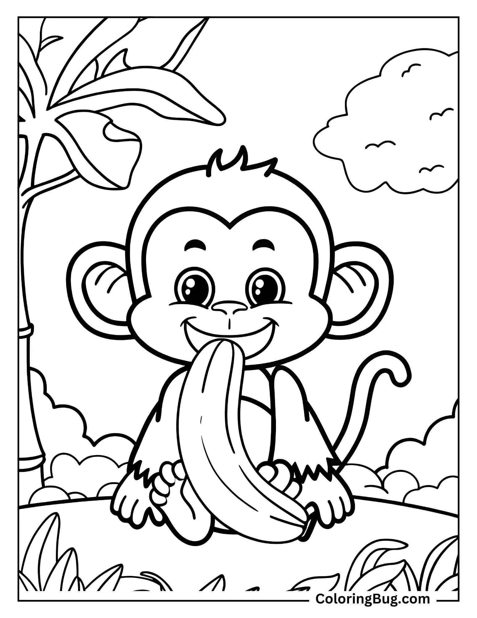 Monkey With Big Banana coloring Sheet