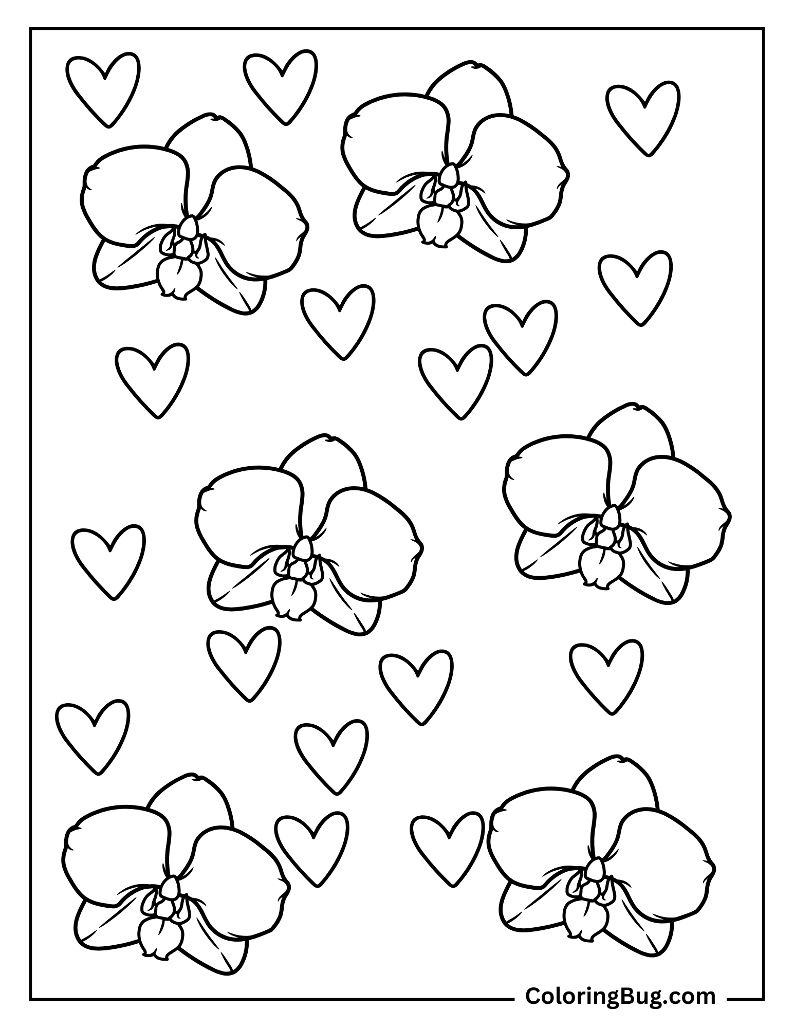 Orchids With Hearts  Coloring Sheet