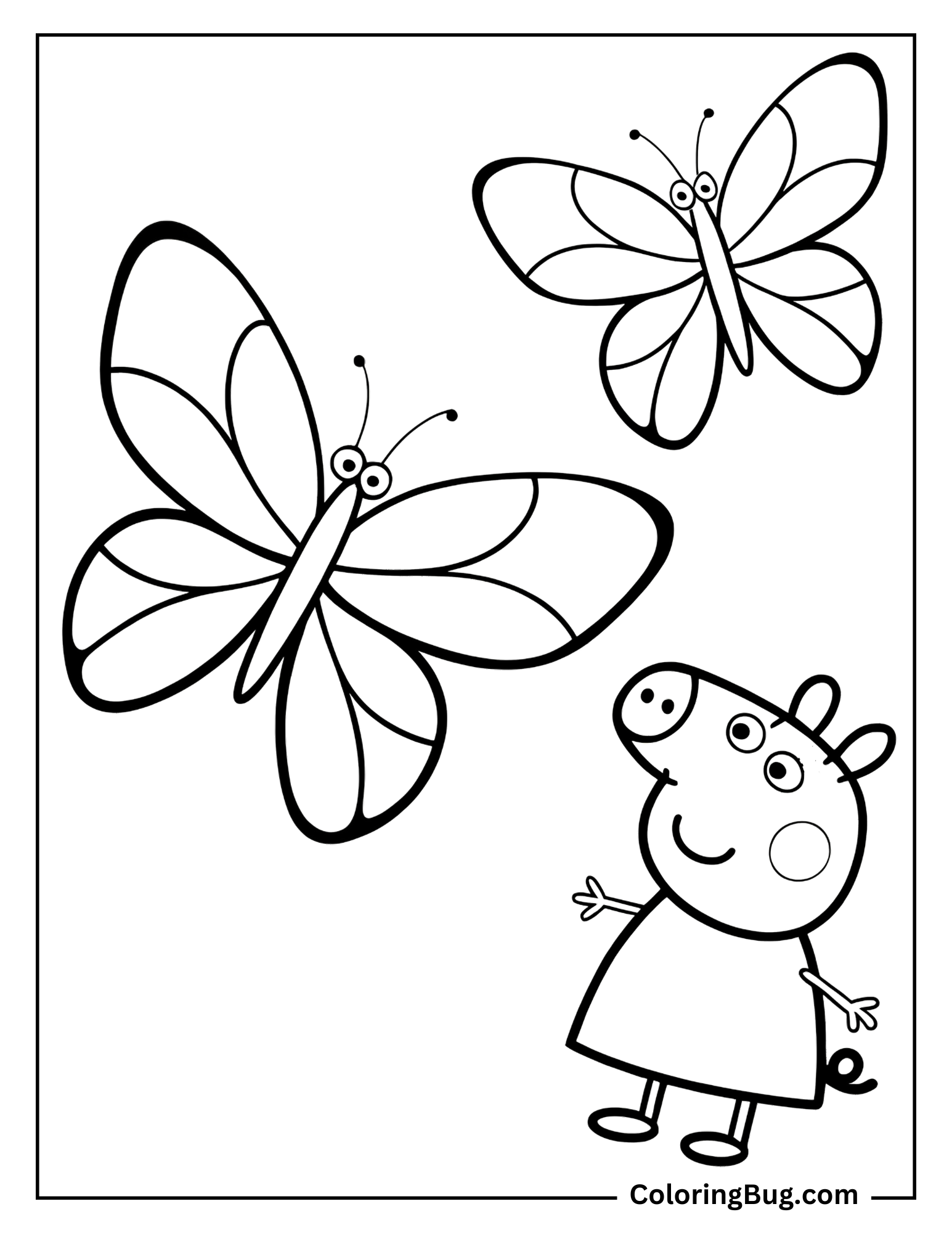 Peppa Pig Chasing Big Butterflies Coloring Page