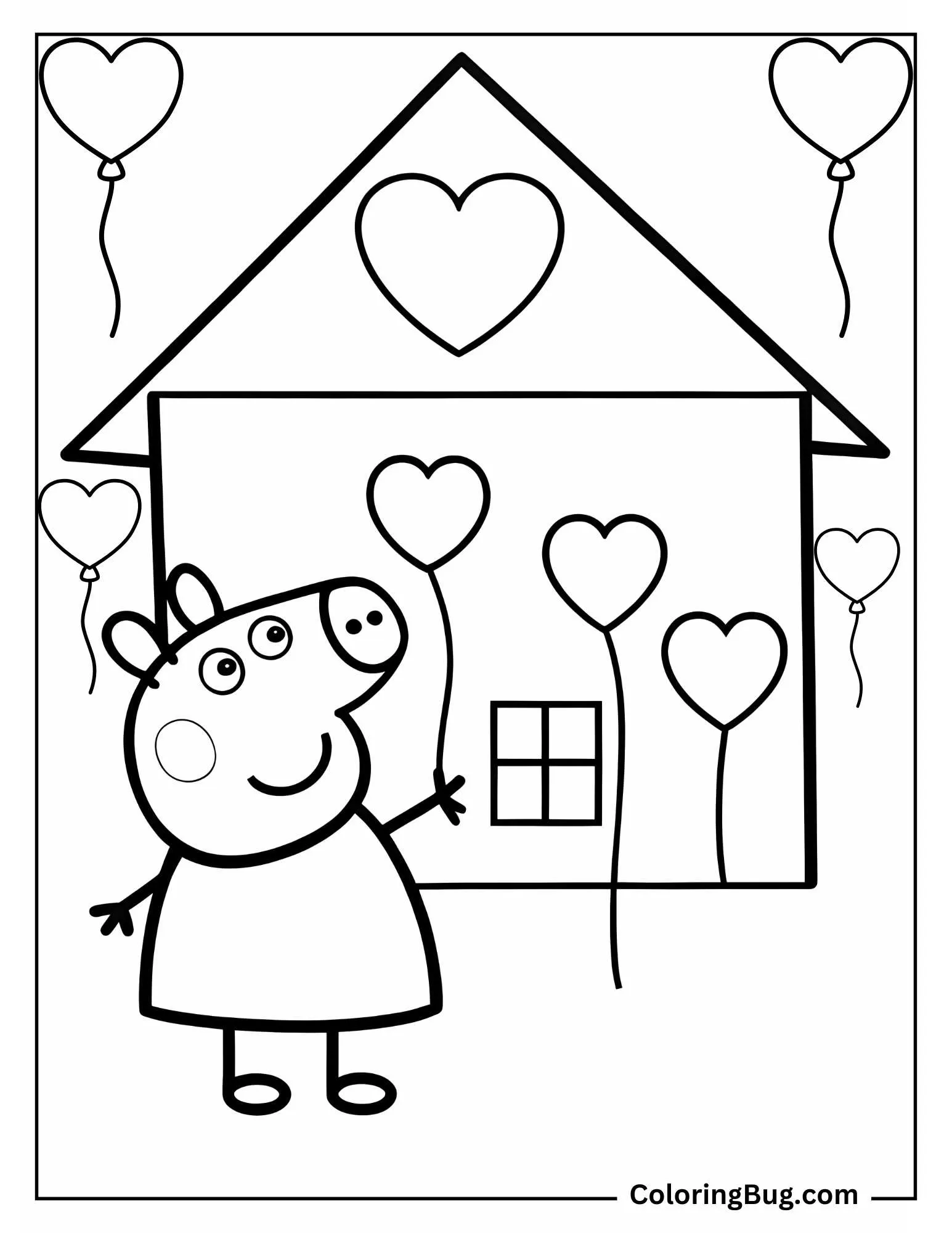 Peppa Pig Decorating Home For Valentine's Day Coloring sheet