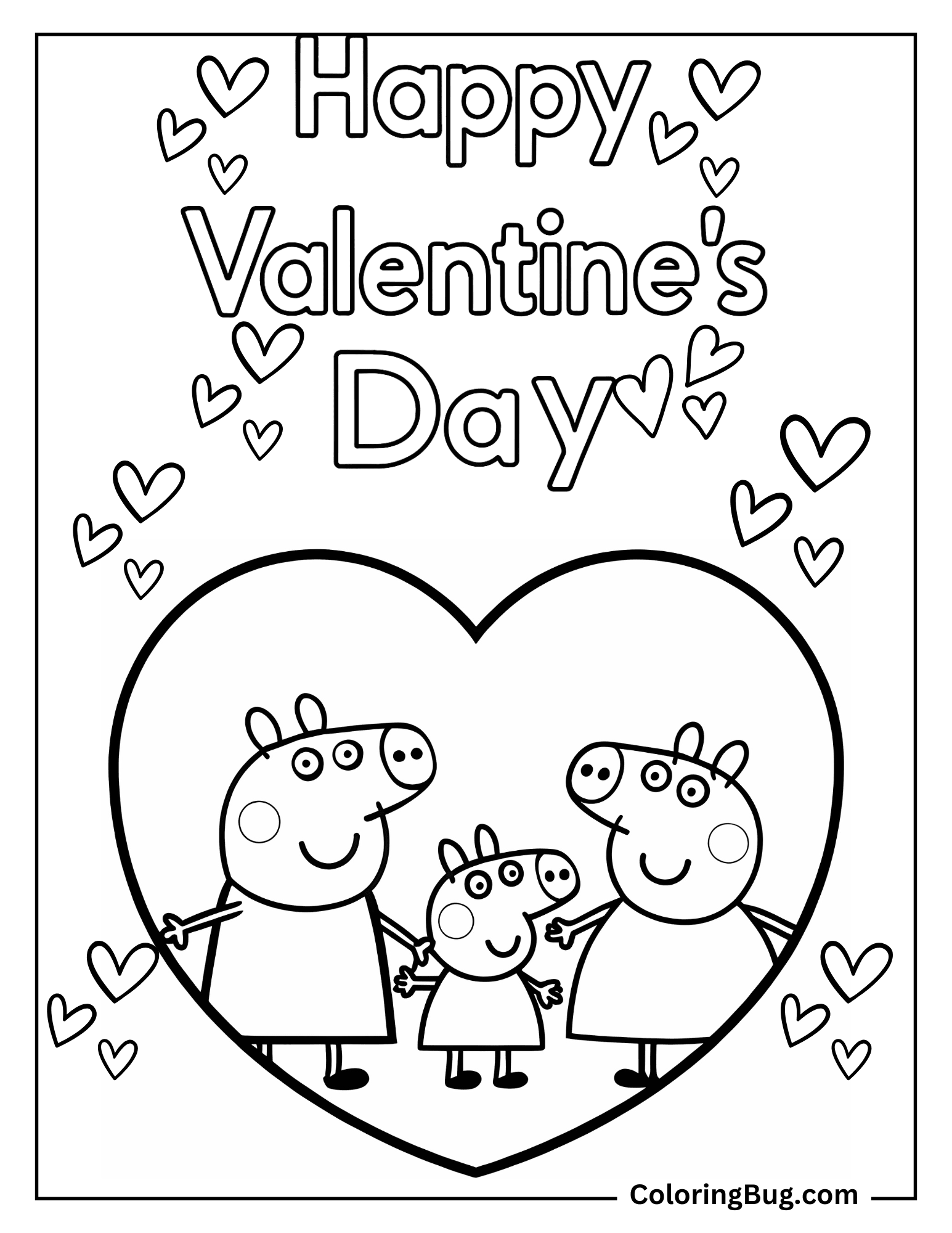 Peppa Pig Family With Happy Valentine's Day Coloring sheet