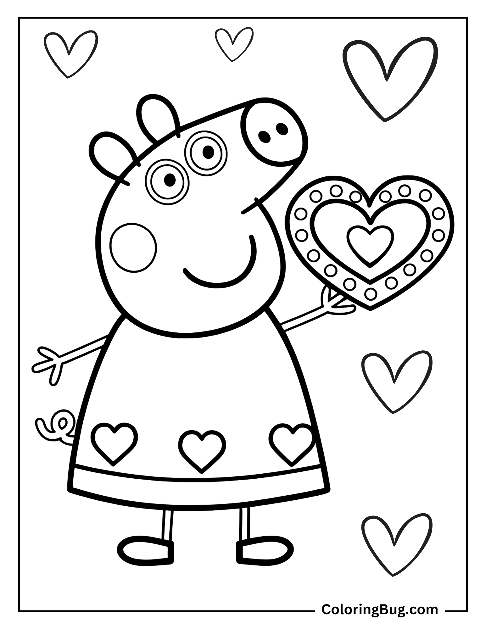 Peppa Pig Hearts Coloring Page